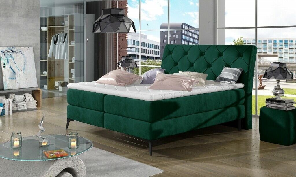 JVmoebel Bett, Chesterfield Bett Polsterbett Doppelbett Betten Big XXL Designer Luxus Grün