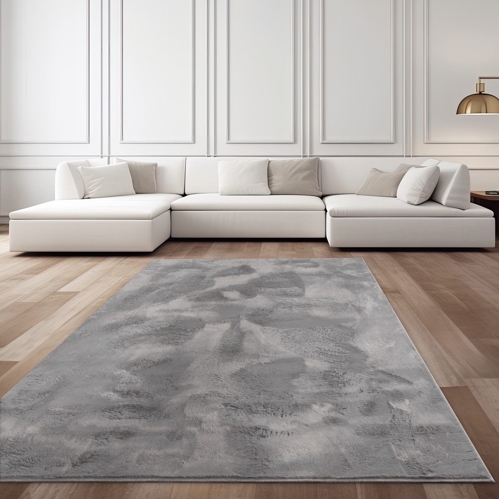 TaCa Home Teppich Flauschiges Hasenfell Imitat, rechteckig, Höhe: 14 mm, Wohnzimmer Schlafzimmer Esszimmer, Anthrazit - 60 x 90 cm