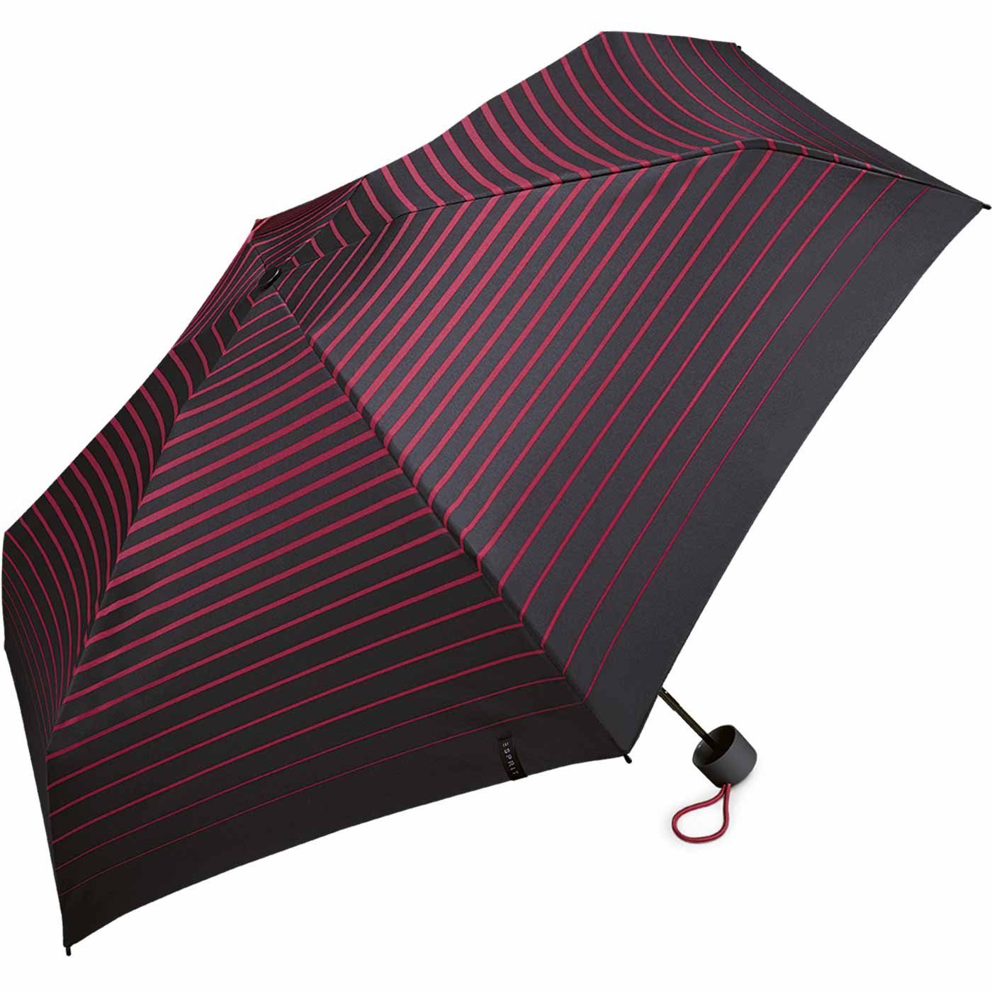 Esprit Taschenregenschirm Damen Degradee winzig pink, Petito Mini klein, - moderner - Streifen-Optik schwarz-pink in Stripe vivacious Super