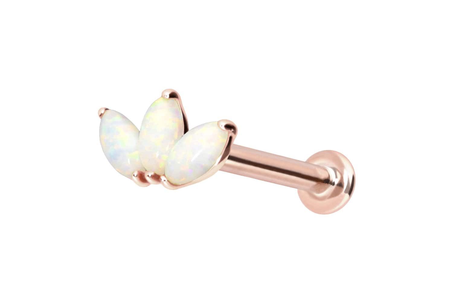 PIERCINGLINE Piercing-Set 14 Karat Gold Labret mit Push Fit LOTUSBLÜTE + SYNTHETISCHE OPALE (Labrets, 1-tlg)