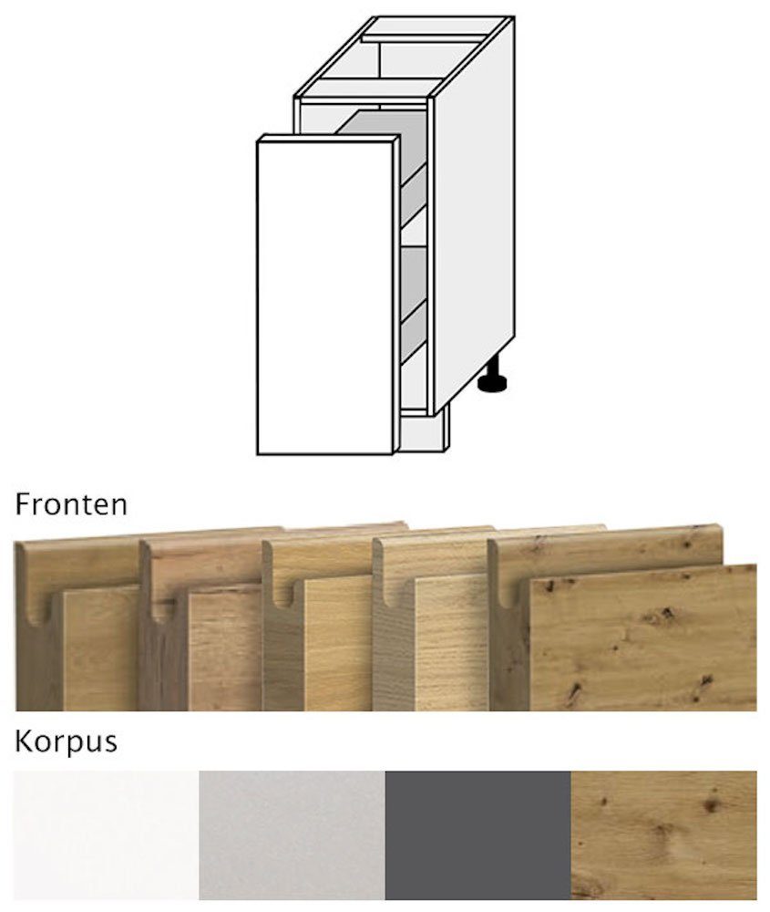 Feldmann-Wohnen Unterschrank Arezzo und Korpusfarbe mit Schrankauszug grifflos Artisan Front- wählbar Eiche 30cm