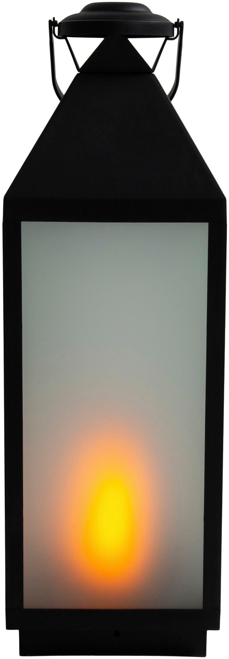 näve LED Dekolicht Doris, Ein-/Ausschalter, Timerfunktion, LED fest integriert, Warmweiß, Laterne, eckig, Flammeneffekt, Timerfunktion, schwarz, Glas matt