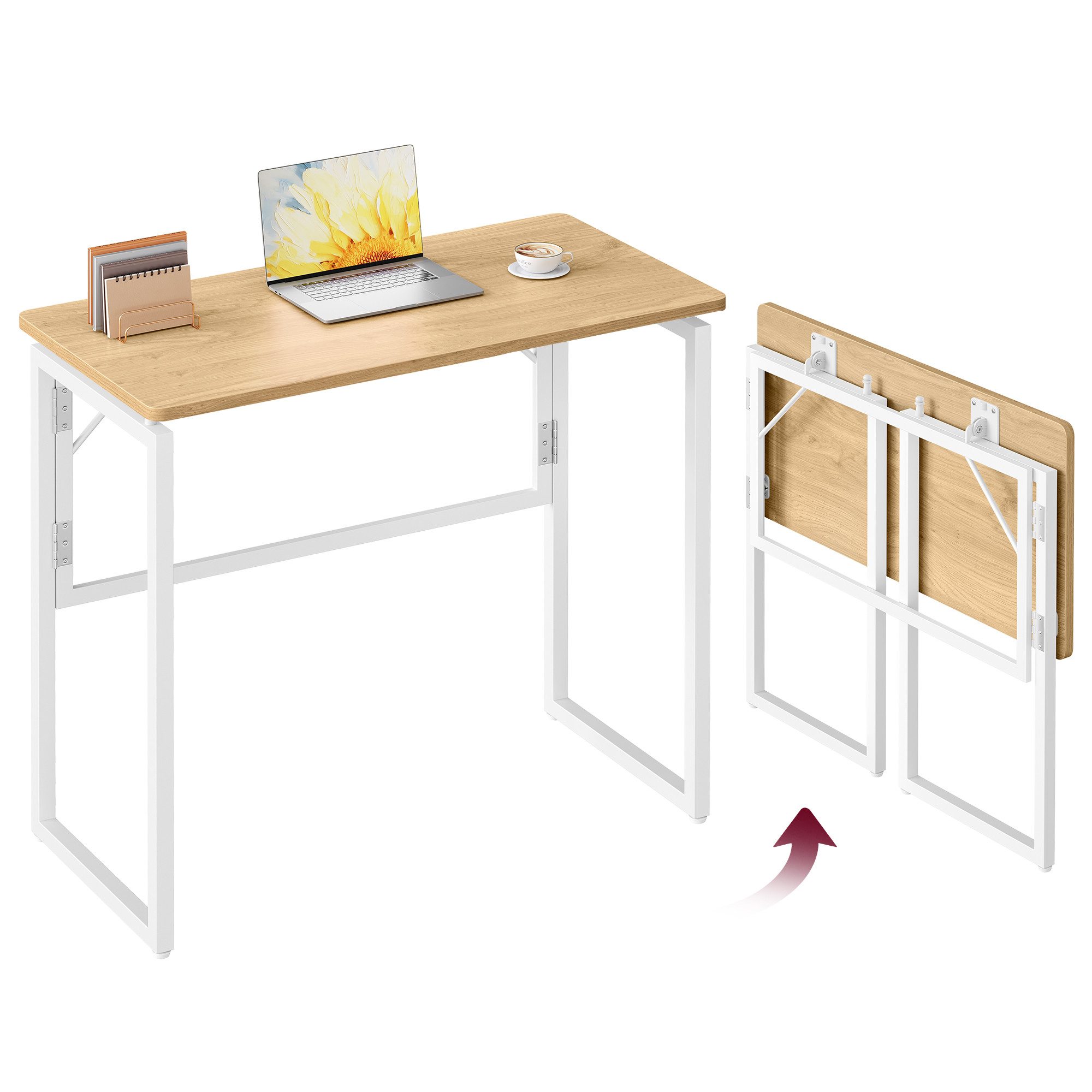 VASAGLE Schreibtisch Klapptisch, kleiner Schreibtisch klappbar, Computertisch, Tischplatte aus einem Stück, abgerundete Ecken, Tisch