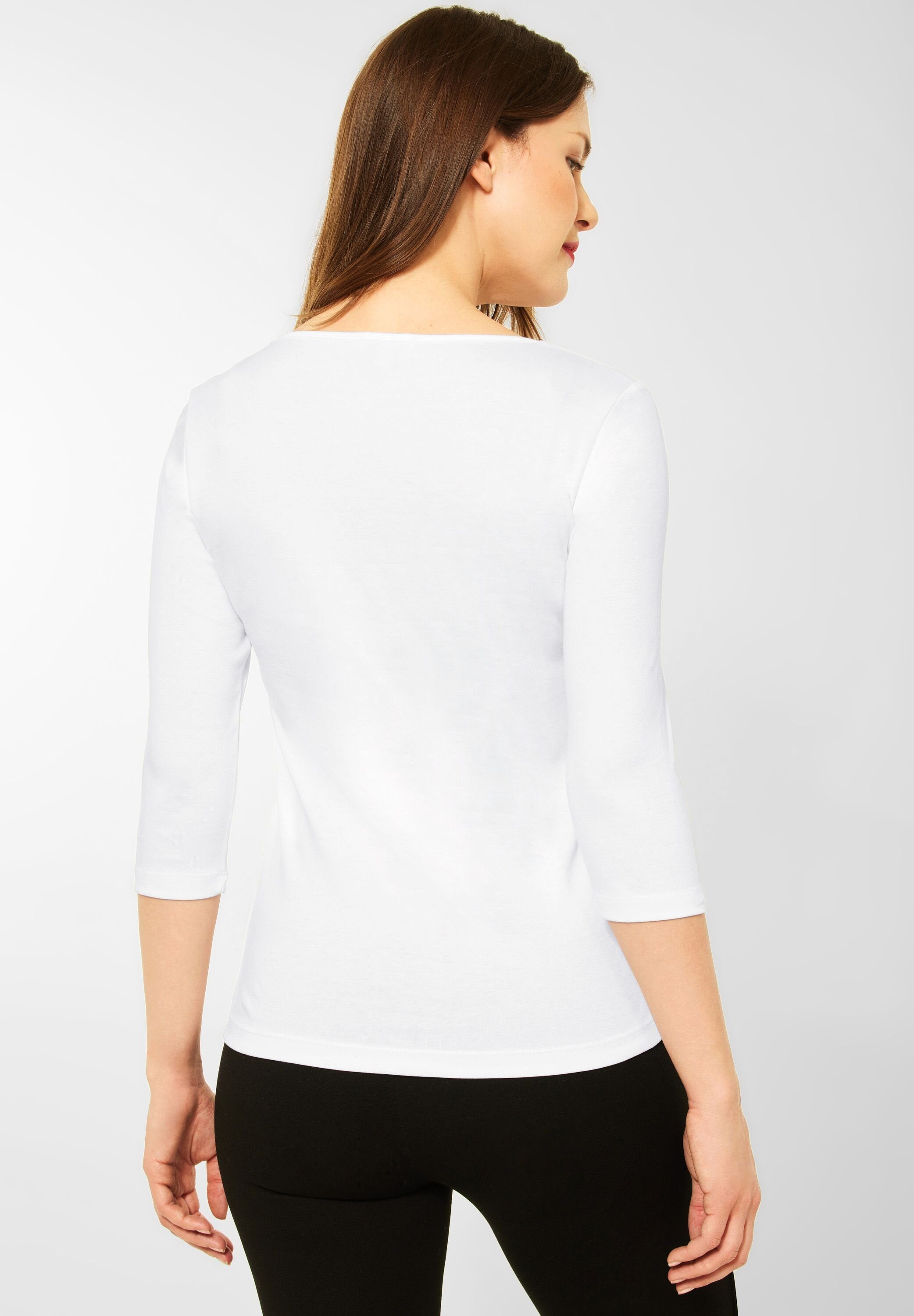 ONE 3/4-Arm-Shirt Shirt Körpernah in White Unifarbe STREET Pania Street (1-tlg) in geschnitten One