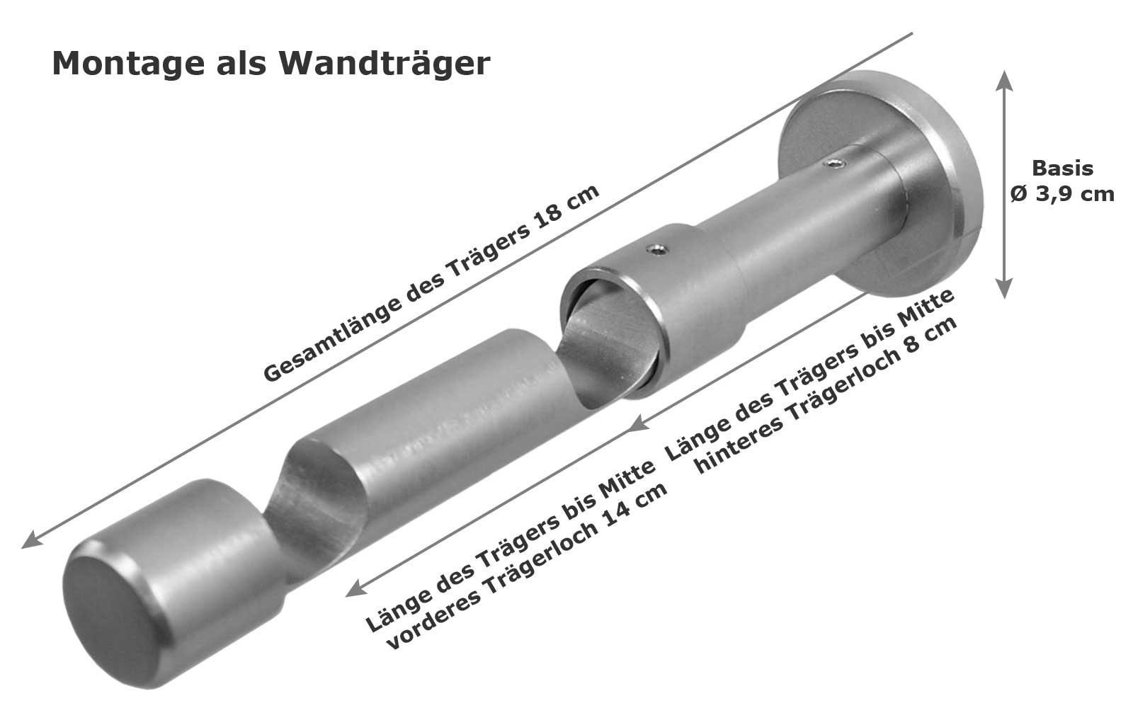Ø Schwarz, Innenlauf Fixmaß, 2-läufig 20 mm, Metall iso-design, Bohren, mm Gardinenstange Wandmontage mit 2-läufig, 20