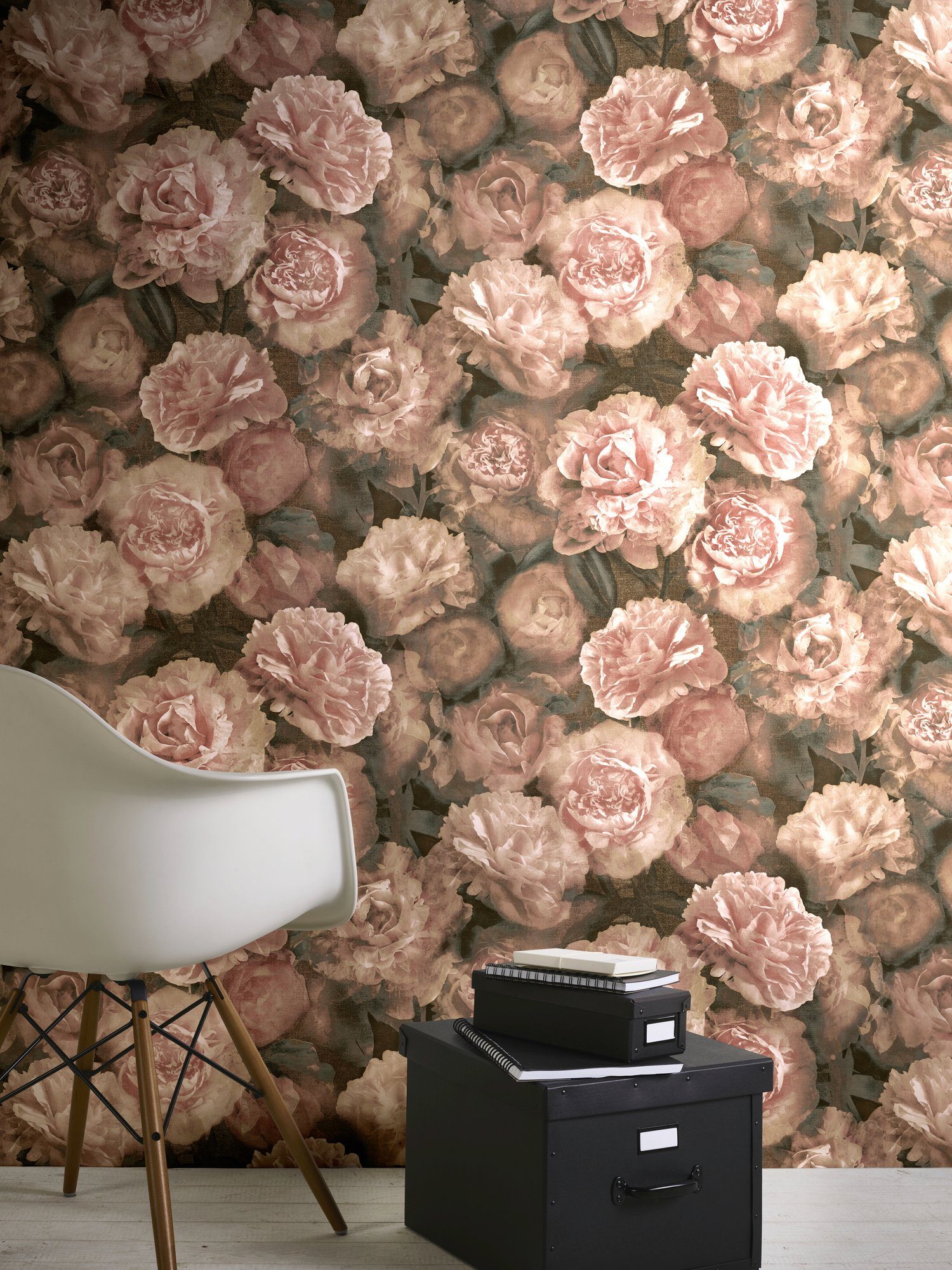 Rosen, Neue Bude A.S. floral, Romantic Création 2.0 Vliestapete mit Flowery rosa/schwarz Tapete romantischen Blumen