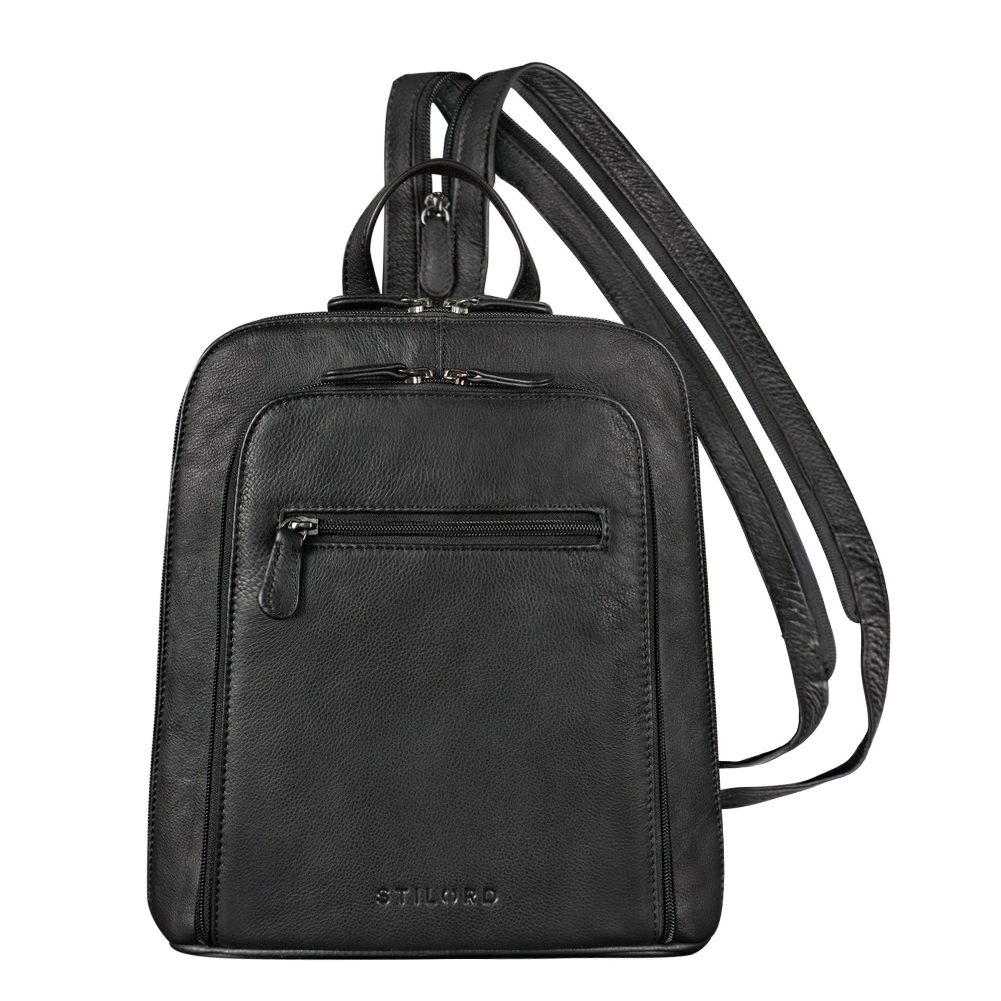 STILORD Cityrucksack "Millie" Kleiner Echtleder City Rucksack für Damen, Lederrucksack mit Reißverschluss, Schnallen & Anti Diebstahl Fach