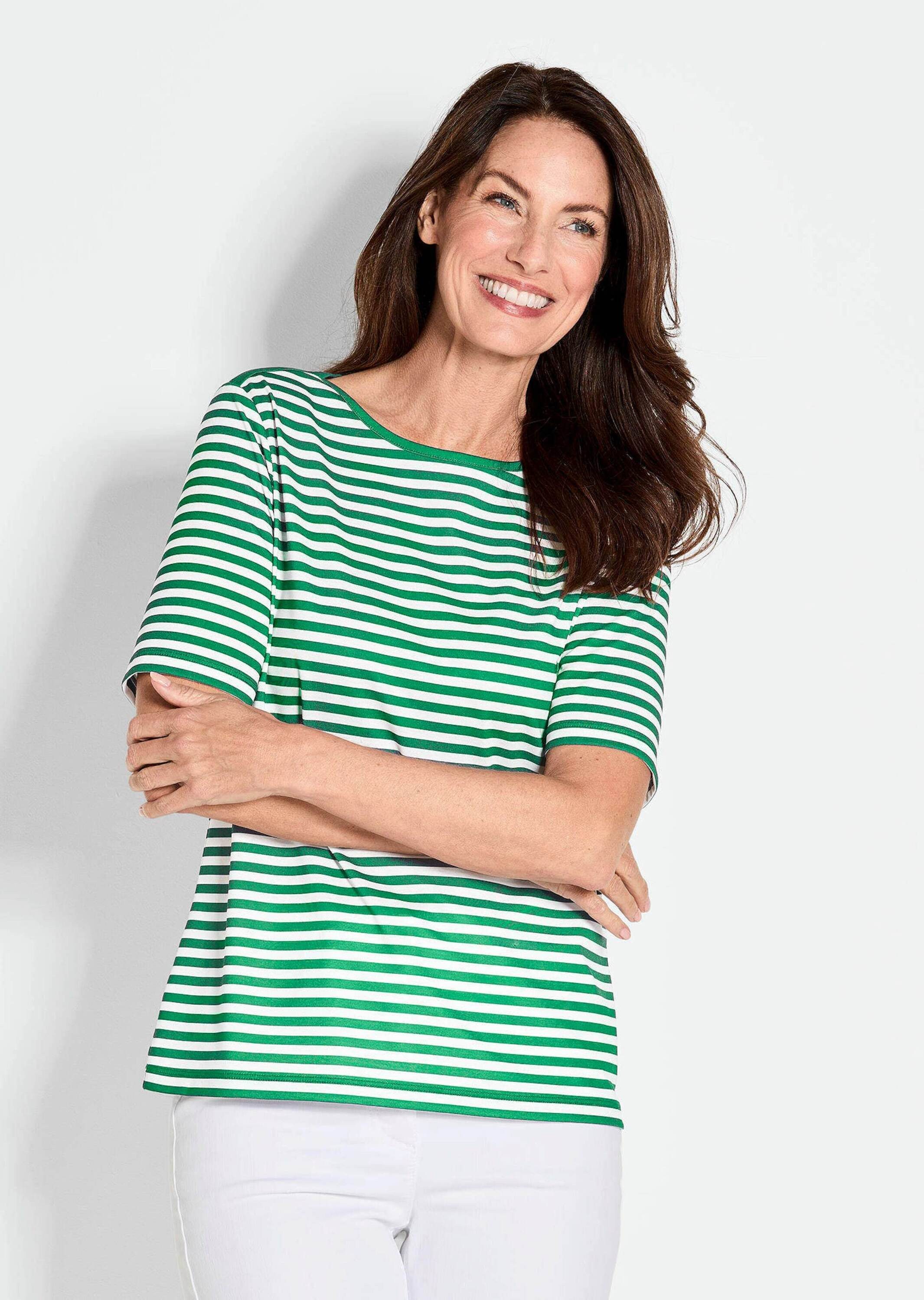 GOLDNER T-Shirt Stilvolles Streifenshirt für Damen Basicshirt mit U-Boot-Ausschnitt, Streifenmuster, aus Jersey