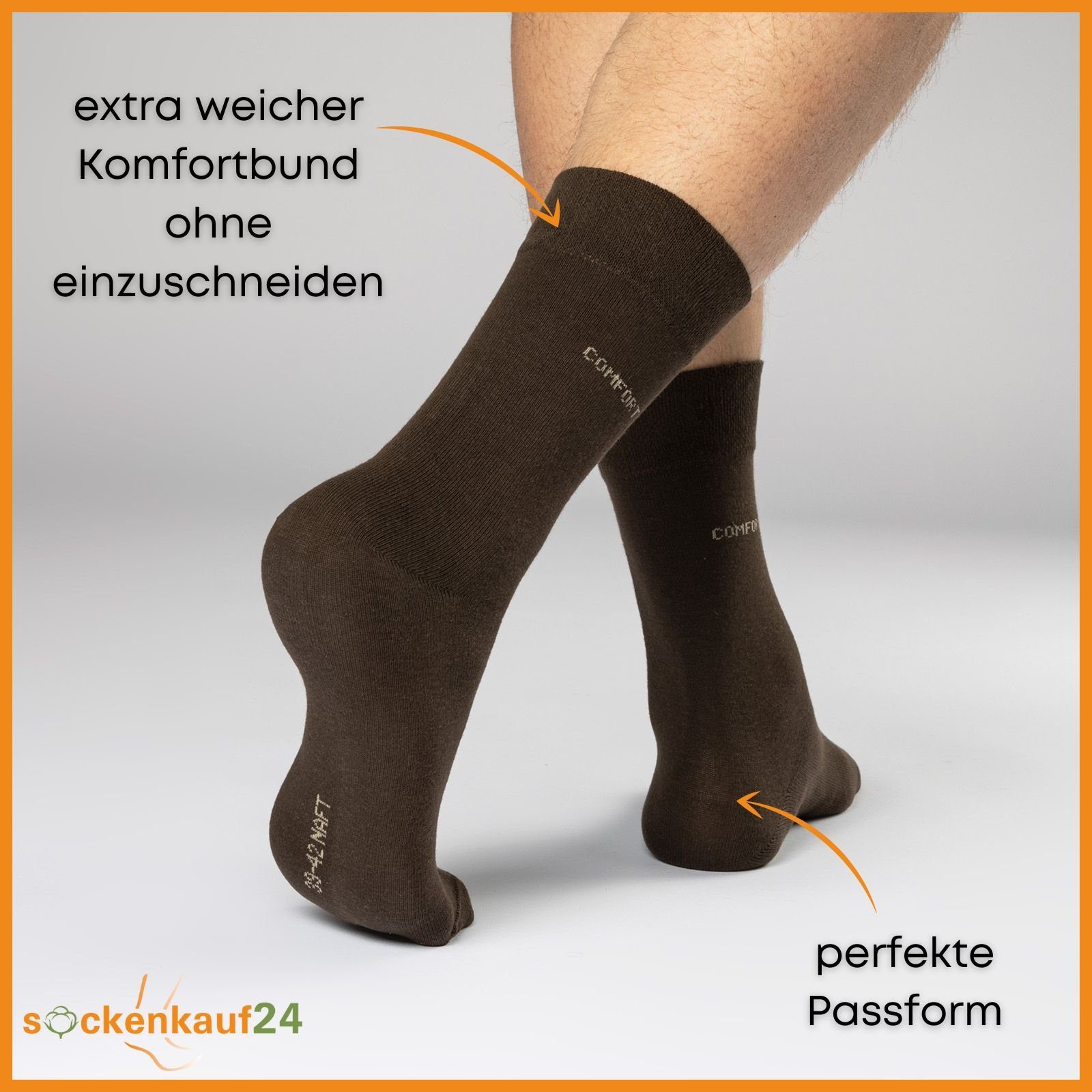 WP Comfort Herren sockenkauf24 Socken x BeigeBraun, Gummibund Naht ohne (10 & Baumwolle ohne Damen Paar 10 Komfortbund & Komfortsocken 39-42) - 13100