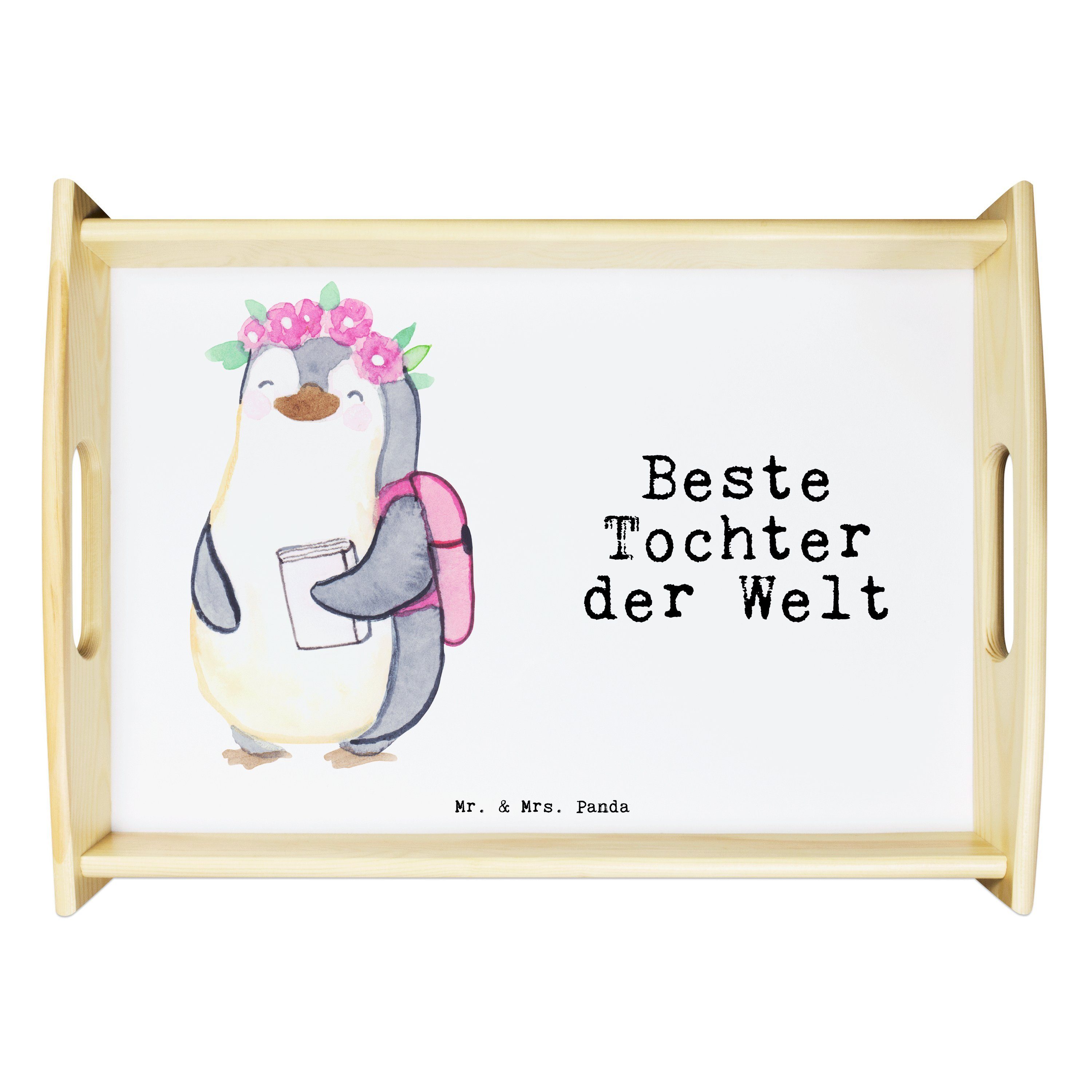 Mr. & Mrs. Panda Tablett Pinguin Beste Tochter der Welt - Weiß - Geschenk, Frühstückstablett, Echtholz lasiert, (1-tlg)