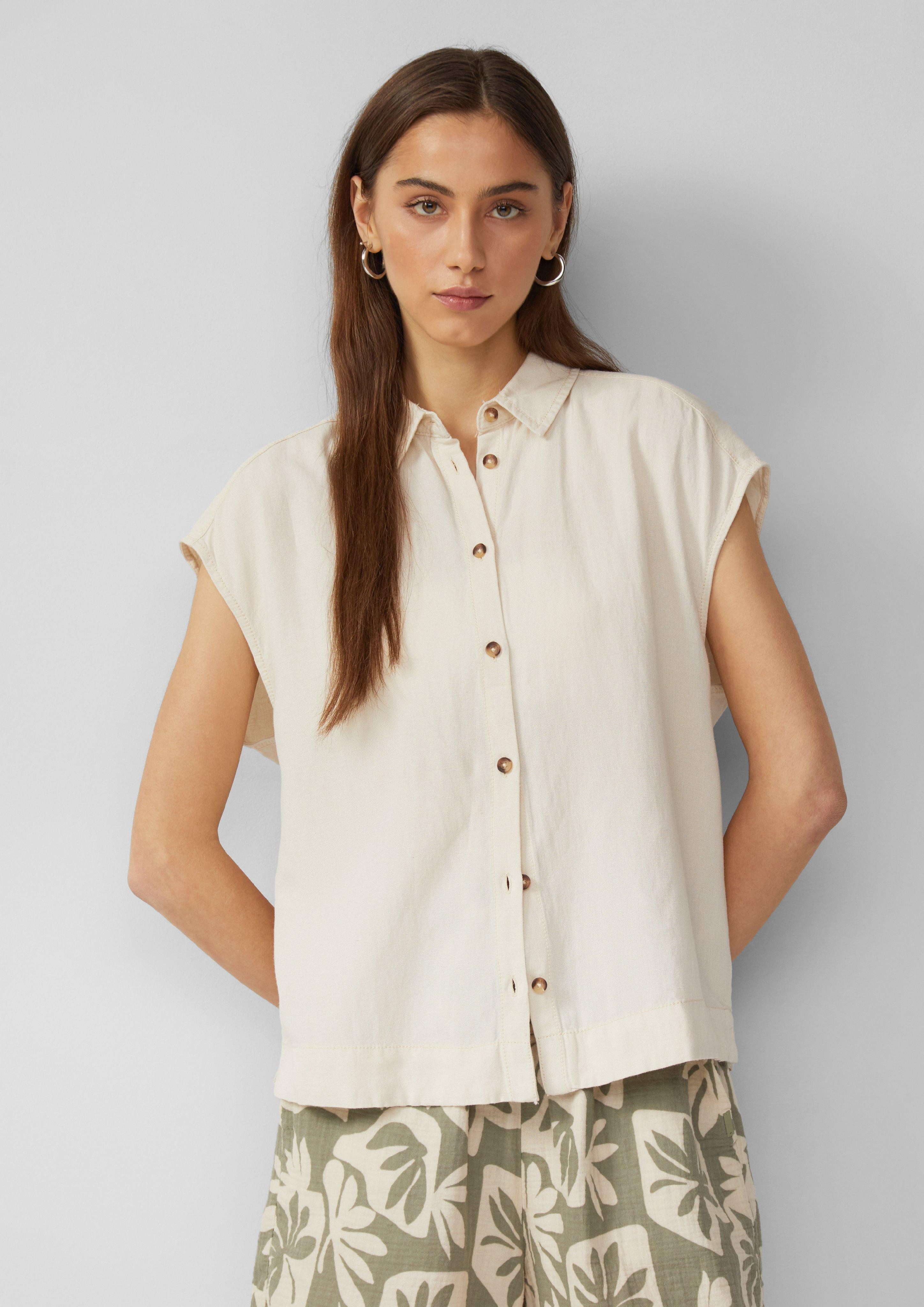 QS Kurzarmbluse Leinenmix-Bluse Waschung günstig online kaufen