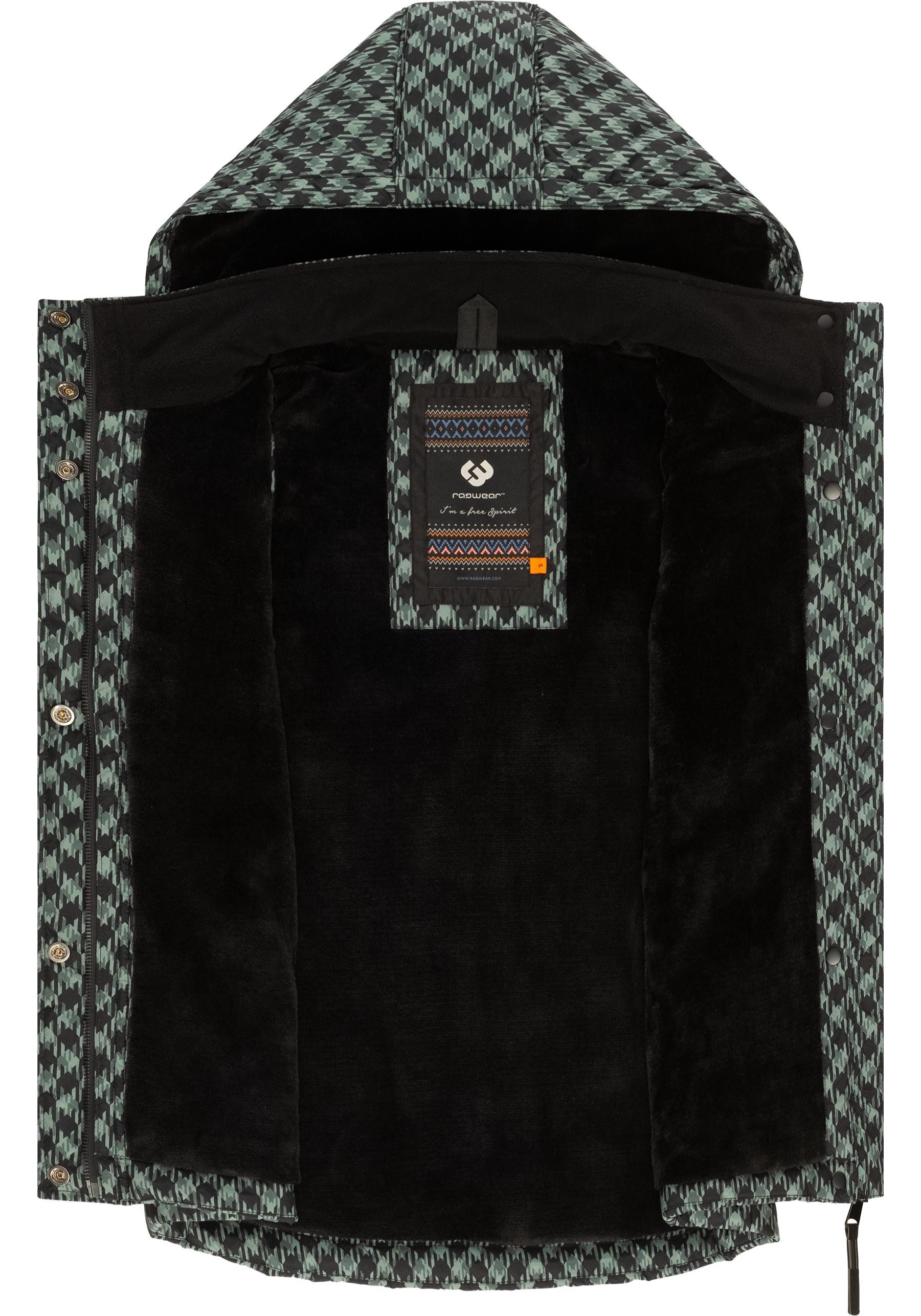 Ragwear Steppweste Hesty Print Weste mit abnehmbarer Kapuze und Hahnentritt Muster