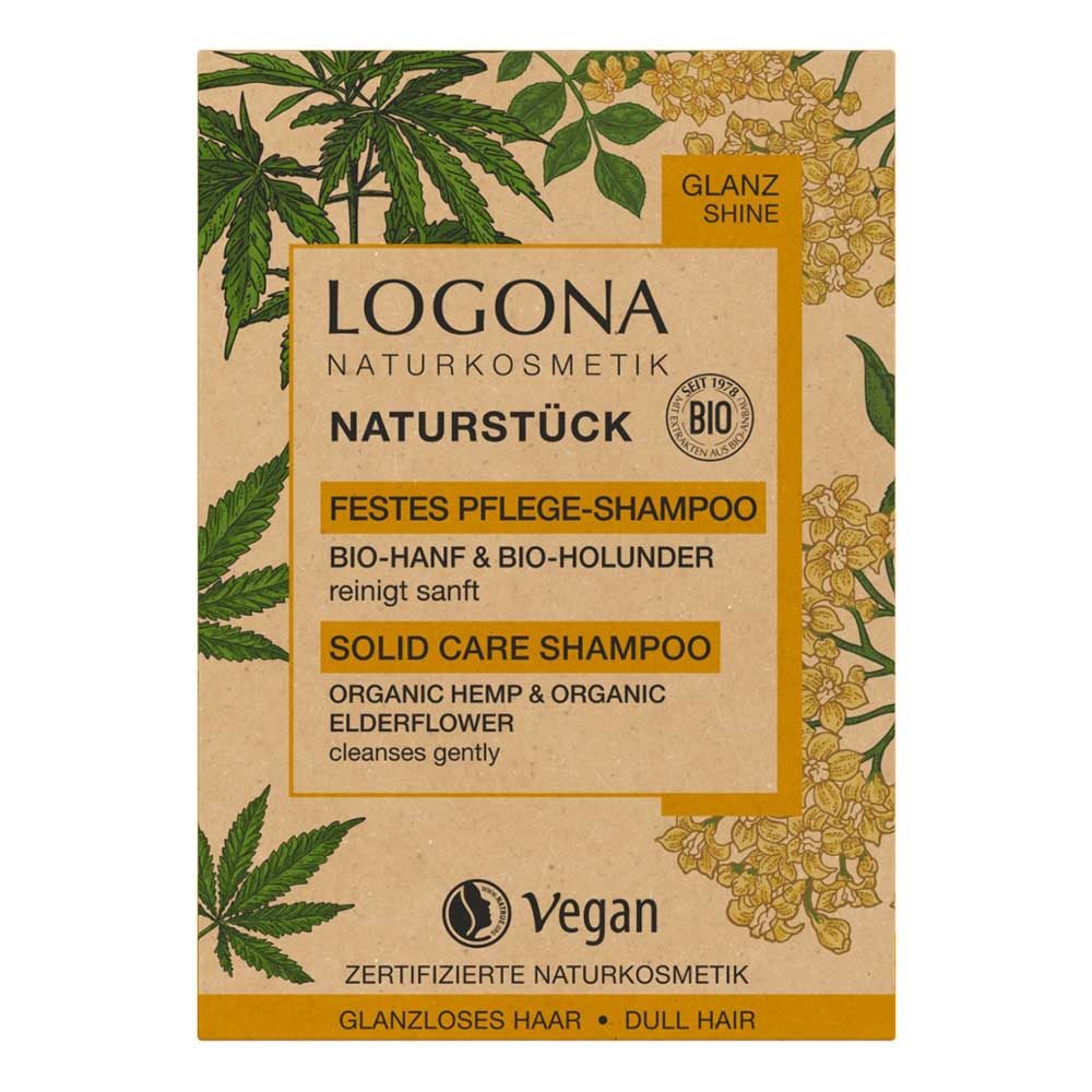 LOGONA Festes Haarshampoo Hanf & Holunder - Festes Pflegeshampoo 60g