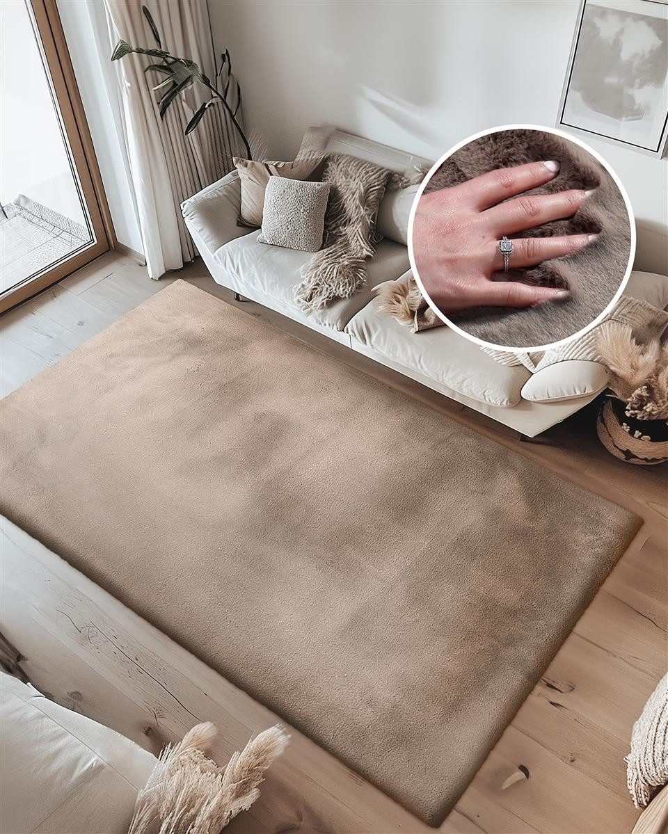 Qiyano Teppich Hochflorteppich Wanga 100 Taupe 80 x 150 cm, Rechteckig günstig online kaufen