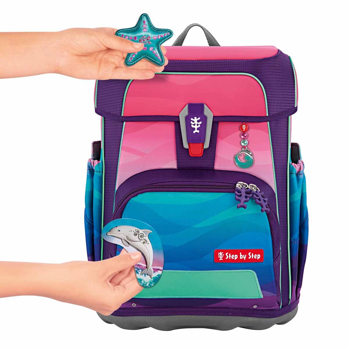 Step by Step Schulranzen MAGIC MAGS Dolphin Lana 3-teilig (3-teilig), Motivanhänger, Glücksbringer