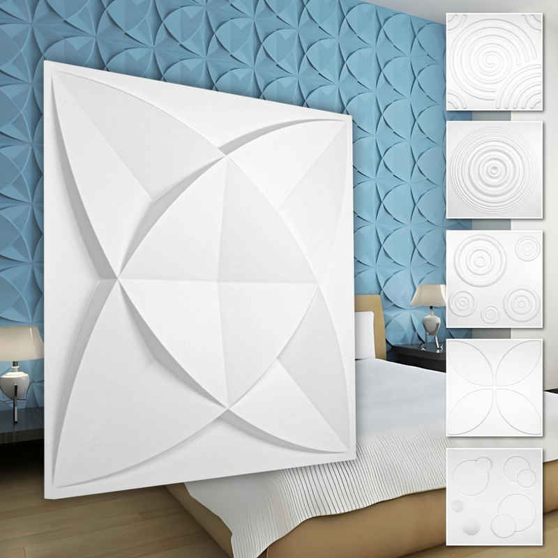 Hexim Wanddekoobjekt HD112 (PVC Kunststoff - weiße Wandverkleidung mit 3D Optik - Kringel Motive (0.25 qm 1 Platte) Deckenpaneel Wandverkleidung)
