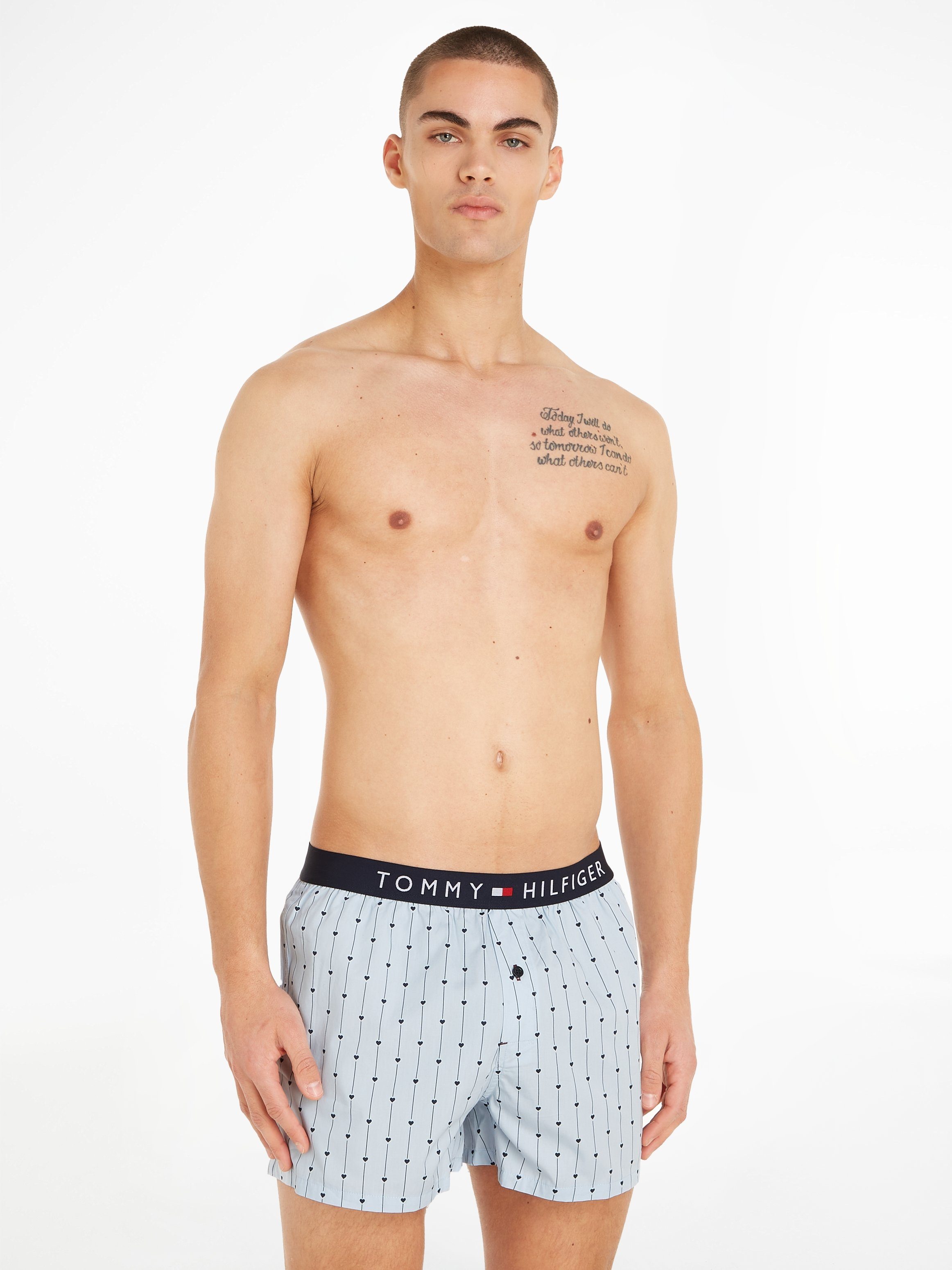 PRINT Logo-Elastikbund Underwear mit WOVEN Hilfiger Tommy Boxershorts BOXER
