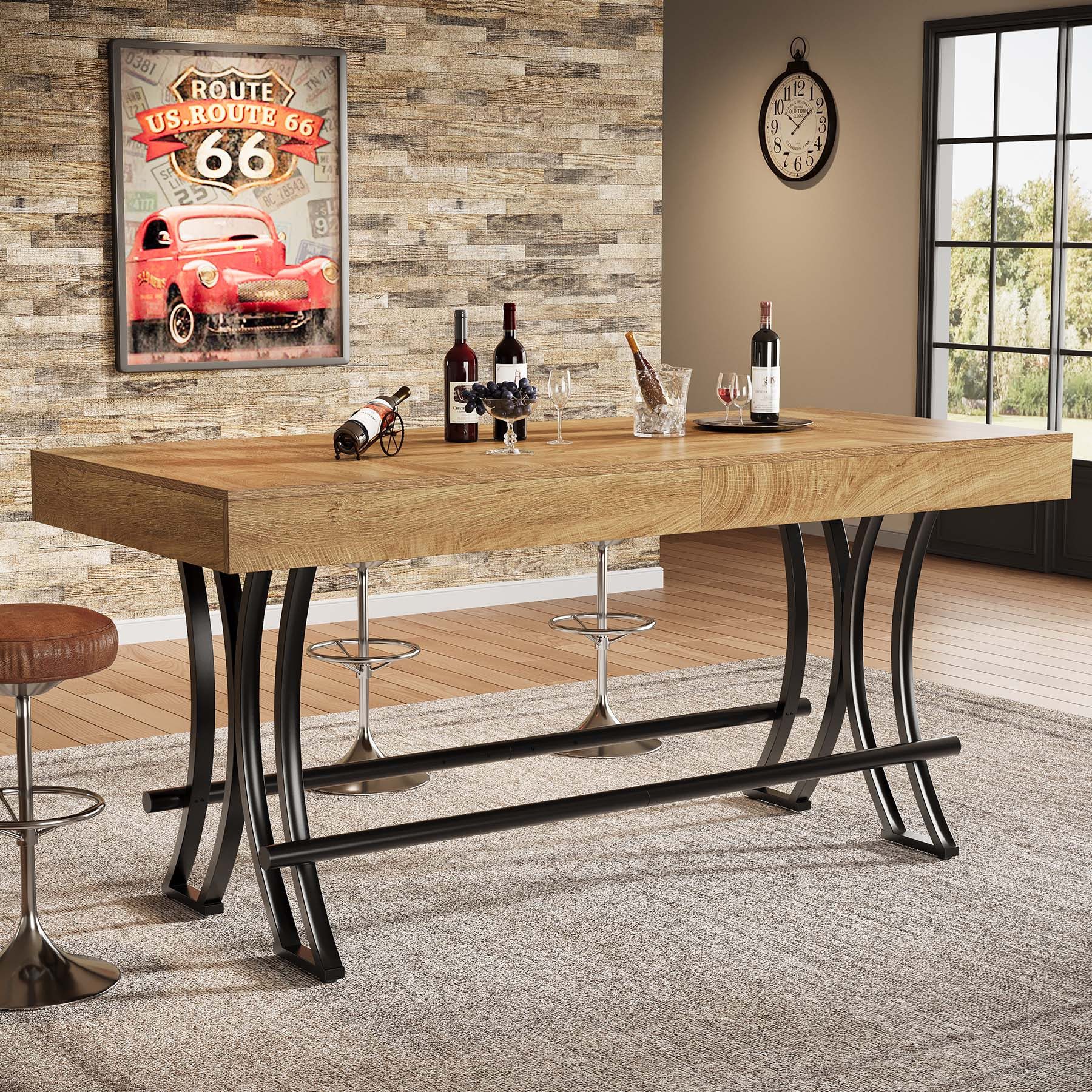 Tribesigns Bartisch Industrial Design, 160x70 x90 cm Esstisch Bartisch mit Fußraste Braun