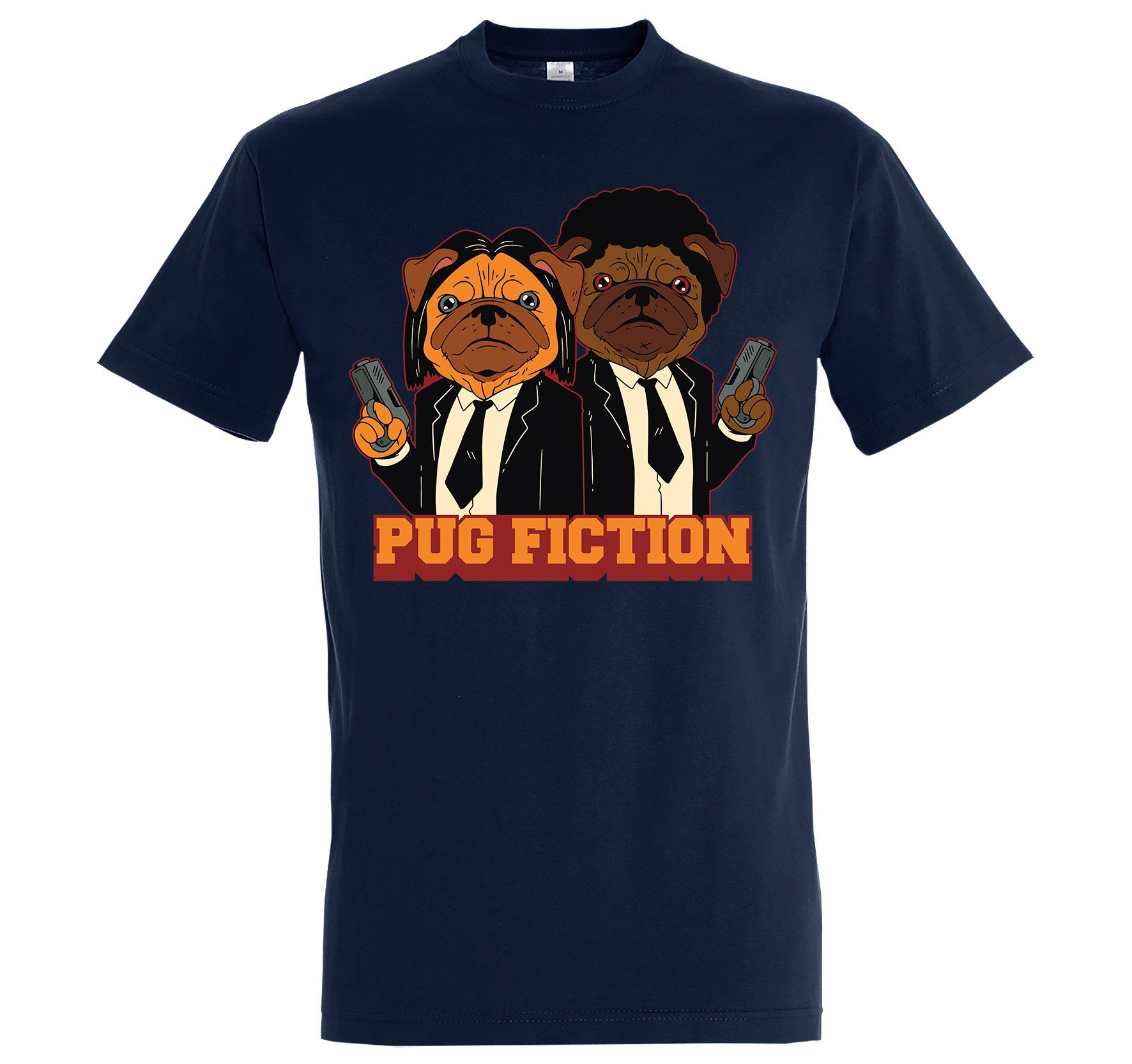 Fiction T-Shirt Youth Frontprint Designz mit Herren Shirt Navyblau Pug trendigem