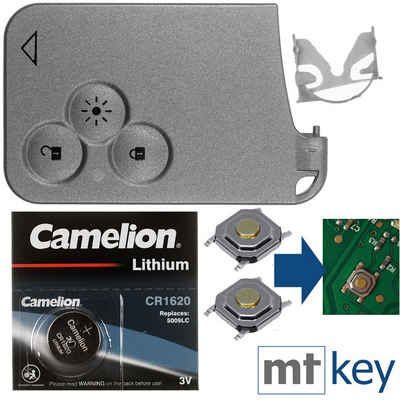 mt-key Auto Schlüssel Keycard 3 Tasten + 2X Mikrotaster + 1x passende CR1620 Knopfzelle, CR1620 (3 V), für Renault Laguna II Espace IV Vel Satis Funk Fernbedienung