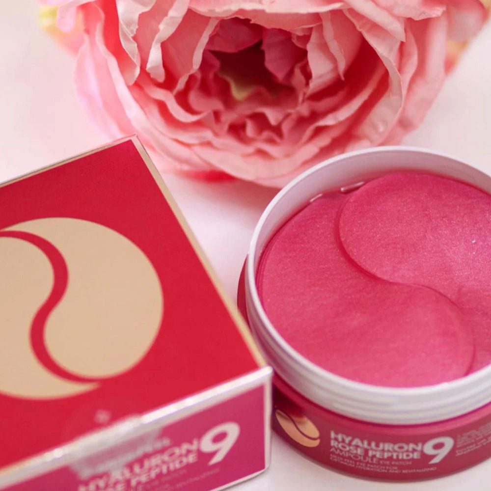 Medi-Peel Augenmaske MEDI-PEEL, Hyaluron Rose Peptide 9 Ampoule Eye Patch – 60 Patches, Hydrogel-Augenpads mit Hyaluron, Peptiden und Rosenextrakt