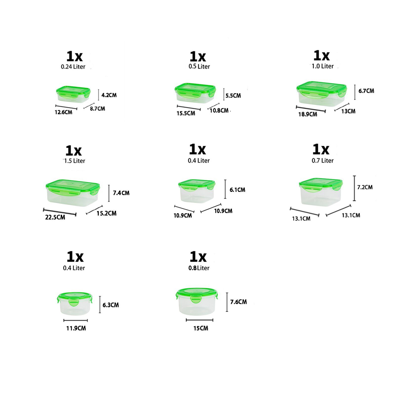 (Set, 16-tlg), Frischhaltedose Vorratsdosen 16, grün Plentyfy Set Deckel mit Frischhaltedose Kunststoff, Frischesystem -