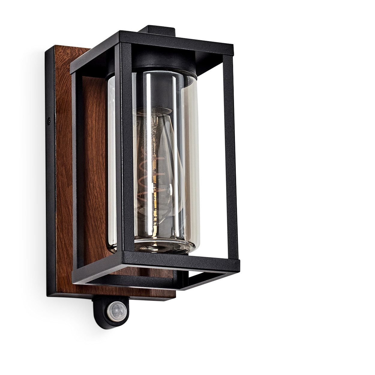 hofstein Außen-Wandleuchte Außenleuchte mit Bewegungsmelder aus Metall/Glas in Schwarz-Braun, ohne Leuchtmittel, Wechselglas Klar, Wandlampe, 1 x E27, ohne Leuchtmittel, IP44