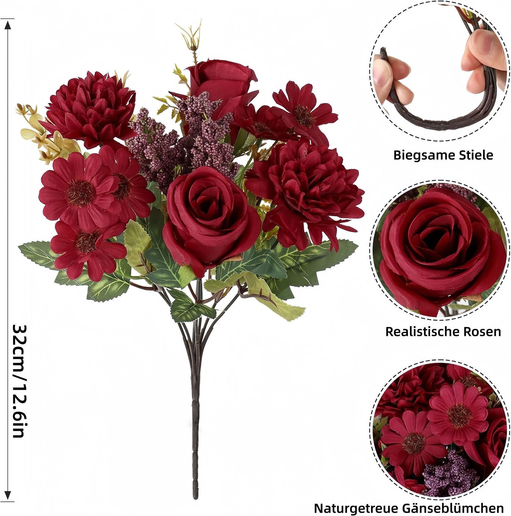 Kunstblumenstrauß Künstliche Rosenblumen 2er-Set – Seidenblumenstrauß für Dekoration, FOUORTUNATE-BEE, Perfekt für Hochzeit, Party oder Heimdekoration in Rosa
