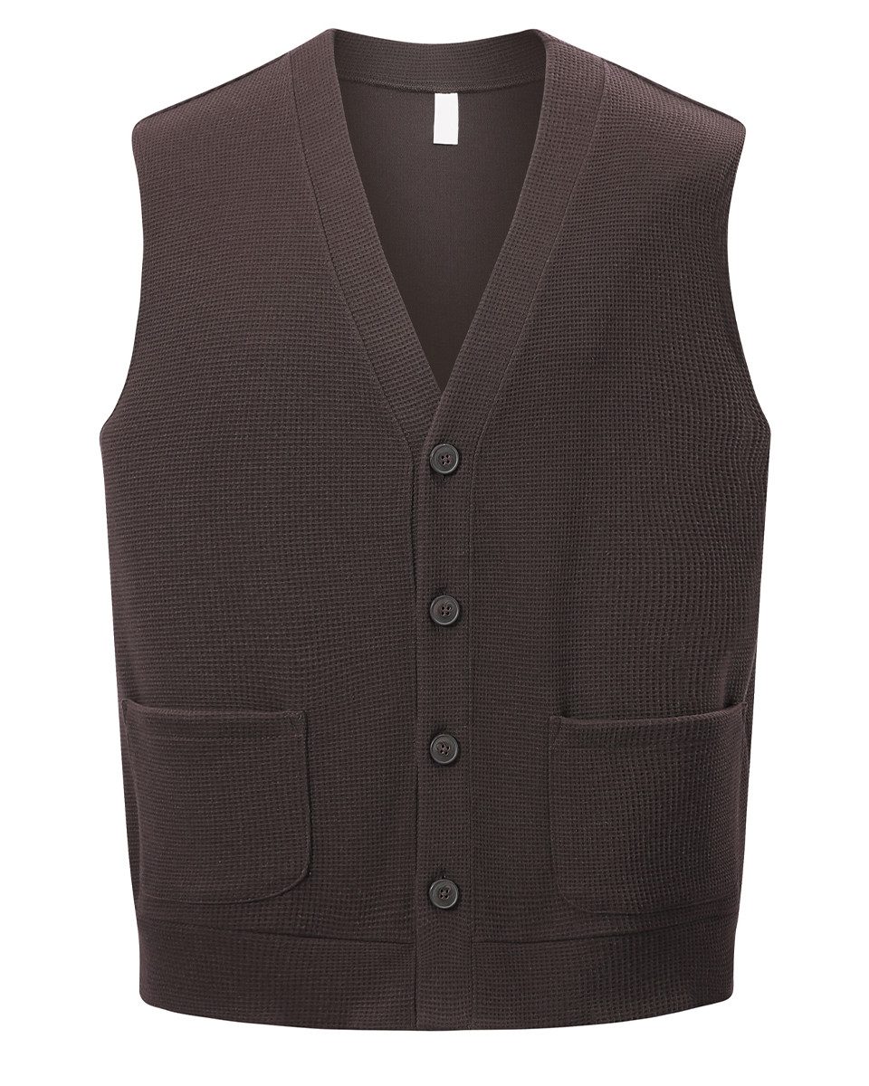 Allthemen Strickweste Herren ärmellose Strickweste mit V-Ausschnitt Waffelmuster, Taschen
