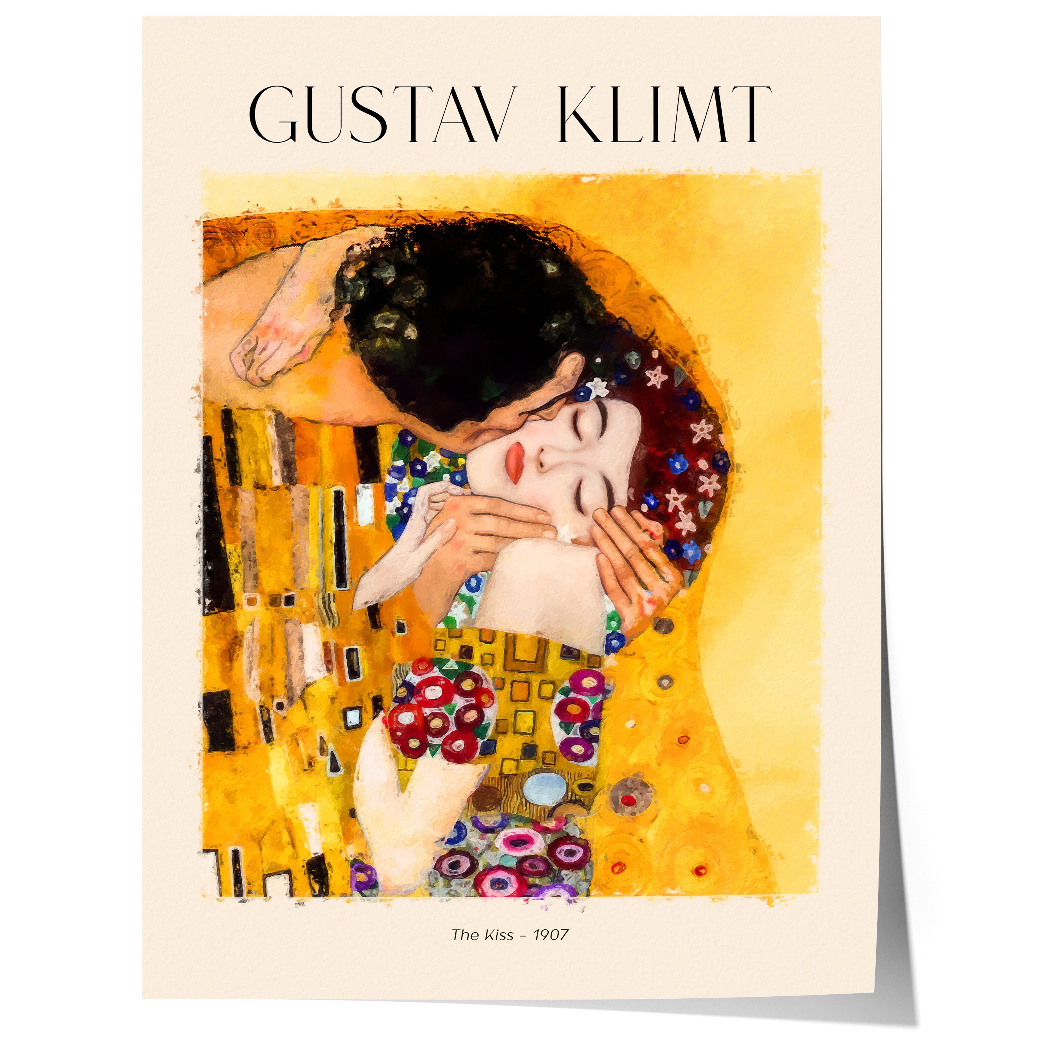 JUSTGOODMOOD Poster Gustav Klimt Geschenkidee Der Kuss Goldene Kunst konische Jugendstil W, (1 St)