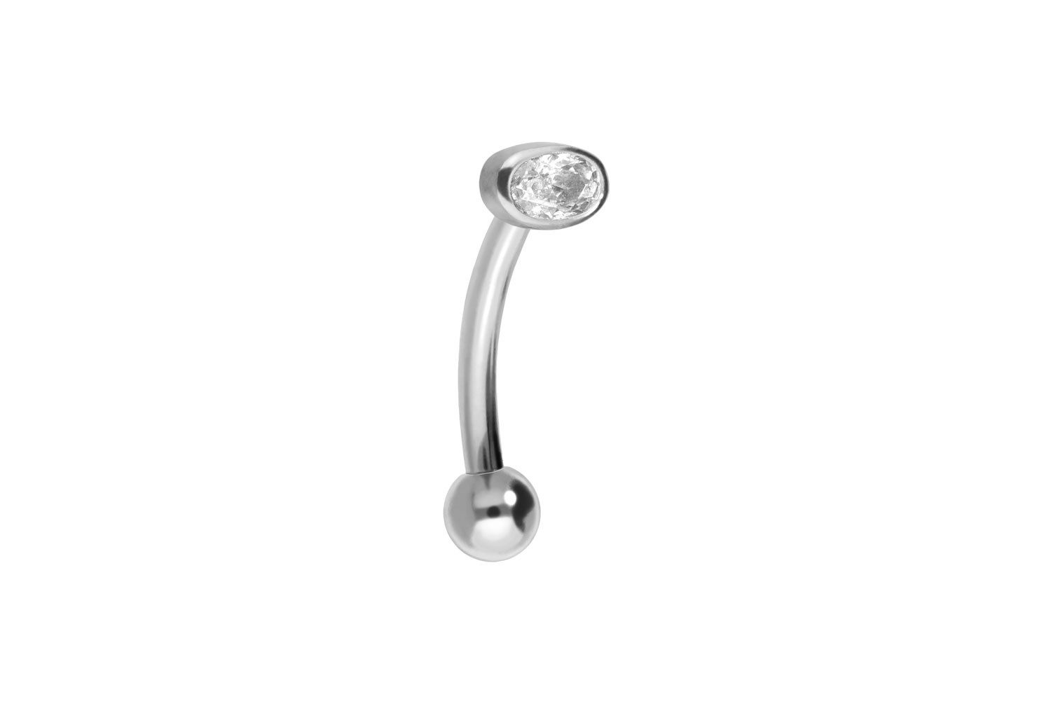 Bauchnabelpiercing Titan Banane mit Push Fit EINGEFASSTER OVALER KRISTALL