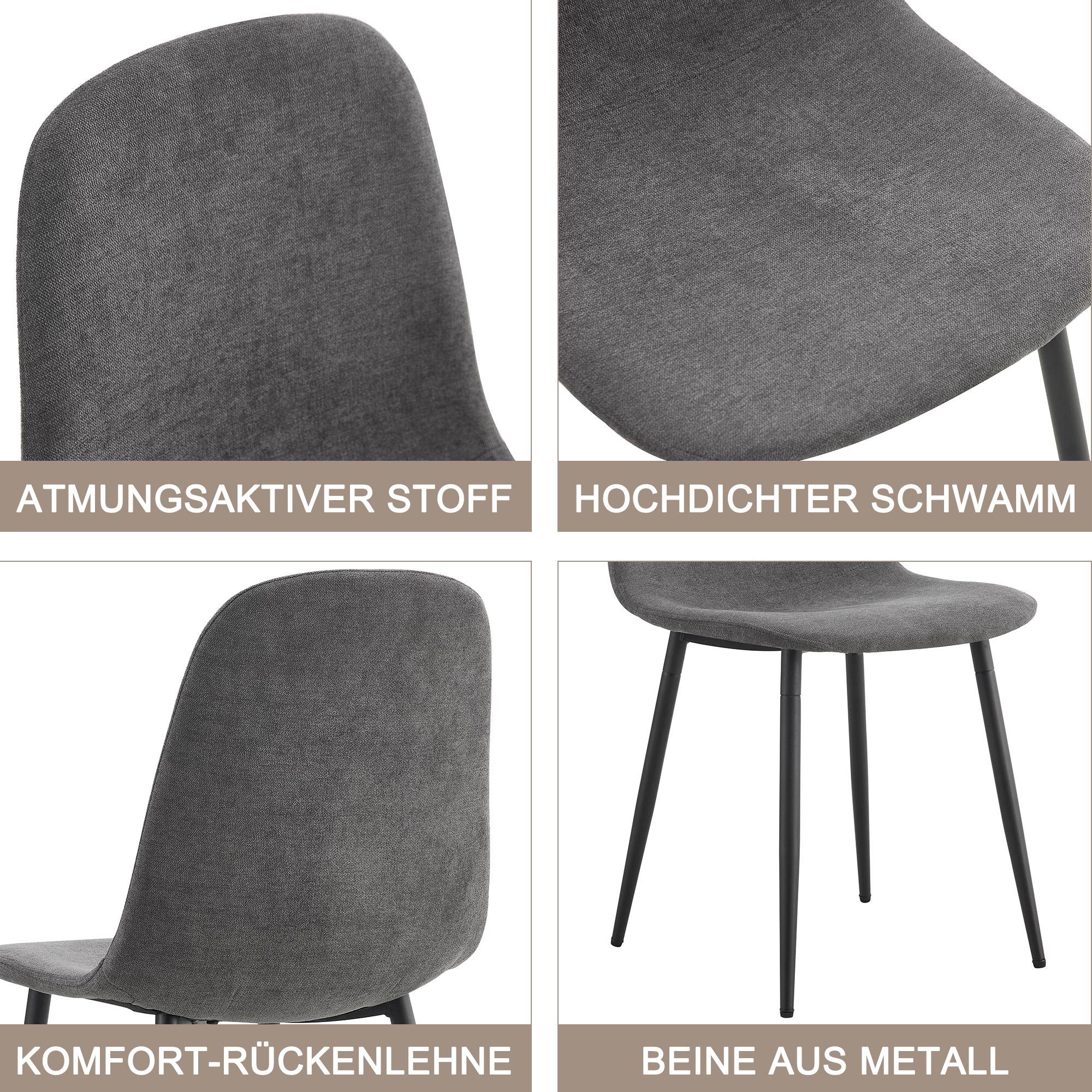 BlingBin Esszimmerstuhl 4er Wohnzimmerstuhl Set, | 4 Grau Wildledersitz mit Grau Rückenlehne, (4er St), mit Künstlich Küchenstühle Stahlbeinen Set Vintage