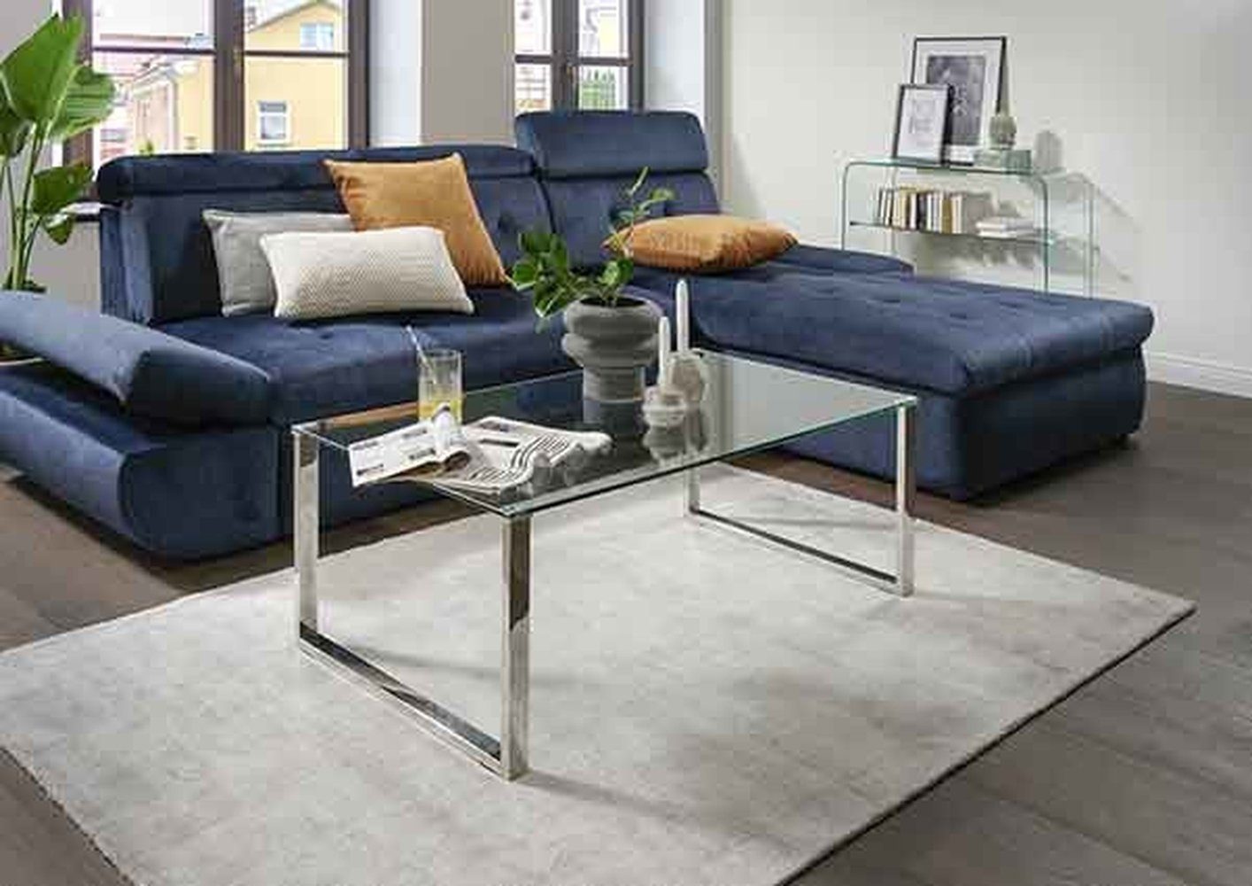 Concept GmbH Couchtisch in Klarglas, Metall Edelstahl poliert - 110x42x65 ( günstig online kaufen