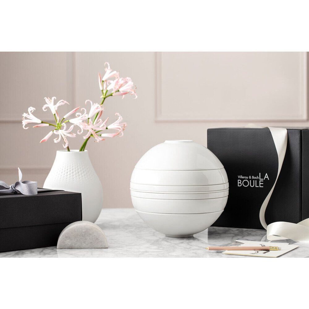 Villeroy & Boch Geschirr-Set Signature La Boule 7-tlg. Iconic White (7-tlg), Premium Porcelain, 7-teiliges Kombiservice, Geschirrset, Tafelservice, für 2 Personen