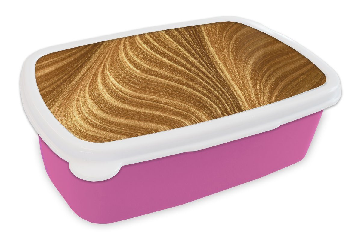 Kunststoff für Mädchen, Brotdose Brotbox Goldfarbe, von (2-tlg), Lunchbox rosa Kinder, MuchoWow Nahaufnahme Erwachsene, Kunststoff, Snackbox,