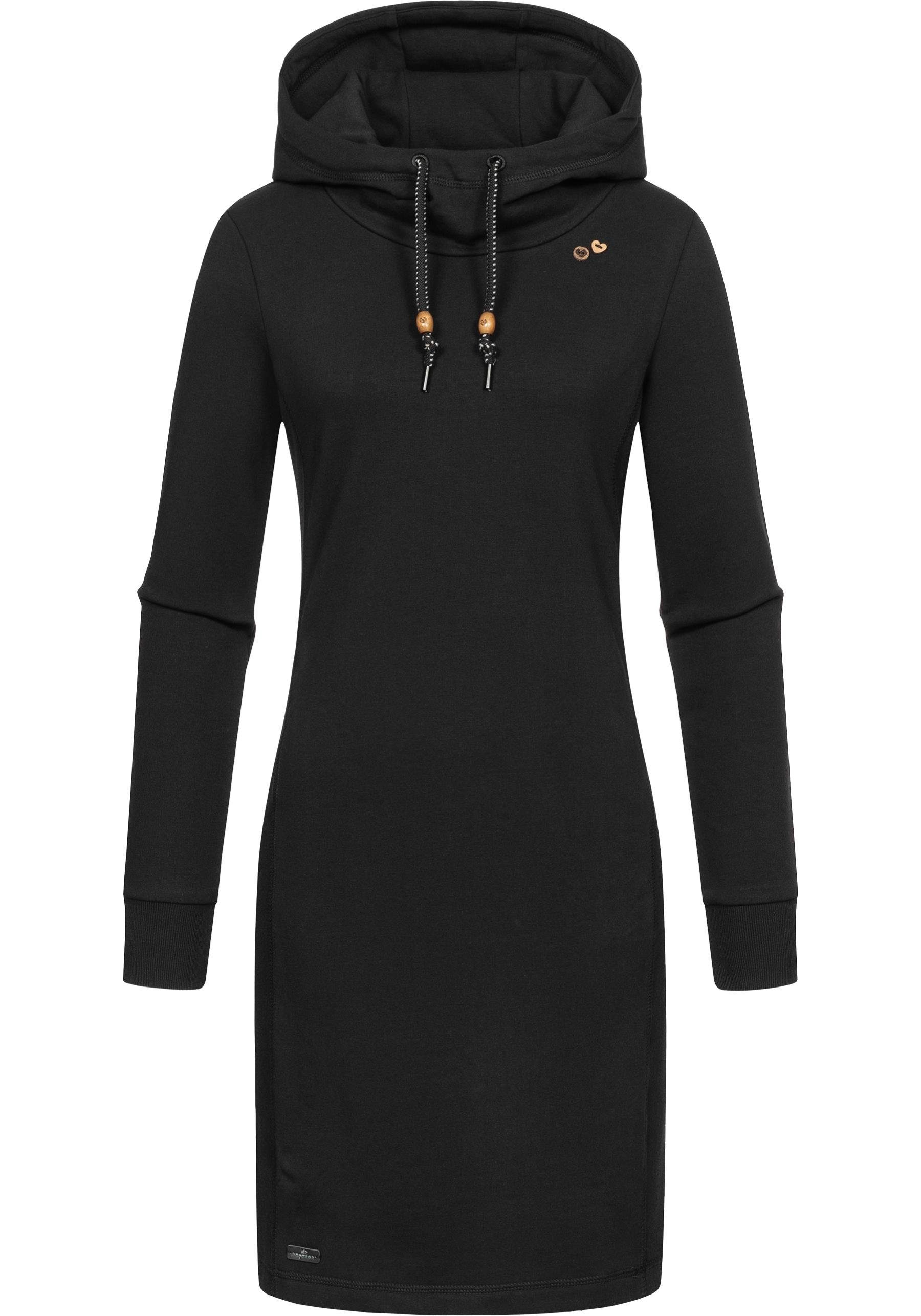 Ragwear Sweatkleid Sabreen Langärmliges Baumwoll Kleid mit Kapuze schwarz | Jerseykleider