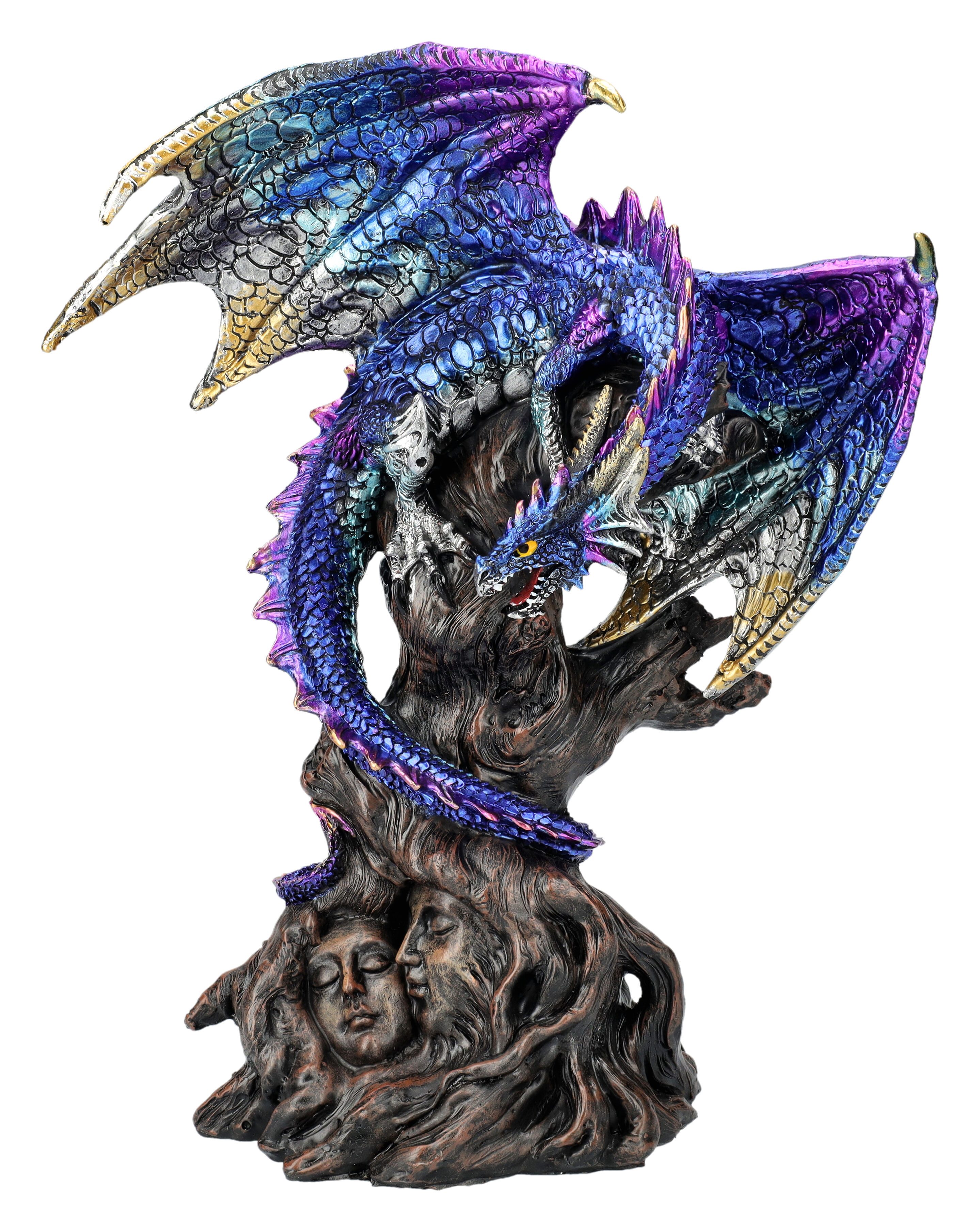 Figuren Shop GmbH Fantasy-Figur Drachenfigur blau auf Seelenbaum - Ealdwoode Fantasy Dekofigur Drache