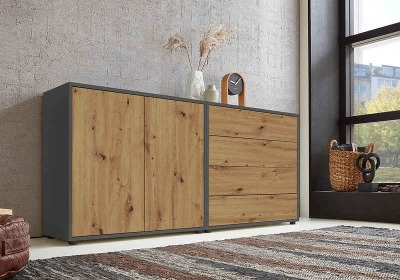 moebel-dich-auf Sideboard BEN Set 3 (2 Türen & 4 Schubkästen, in verschiedenen Farben), Push-to-open-Funktion