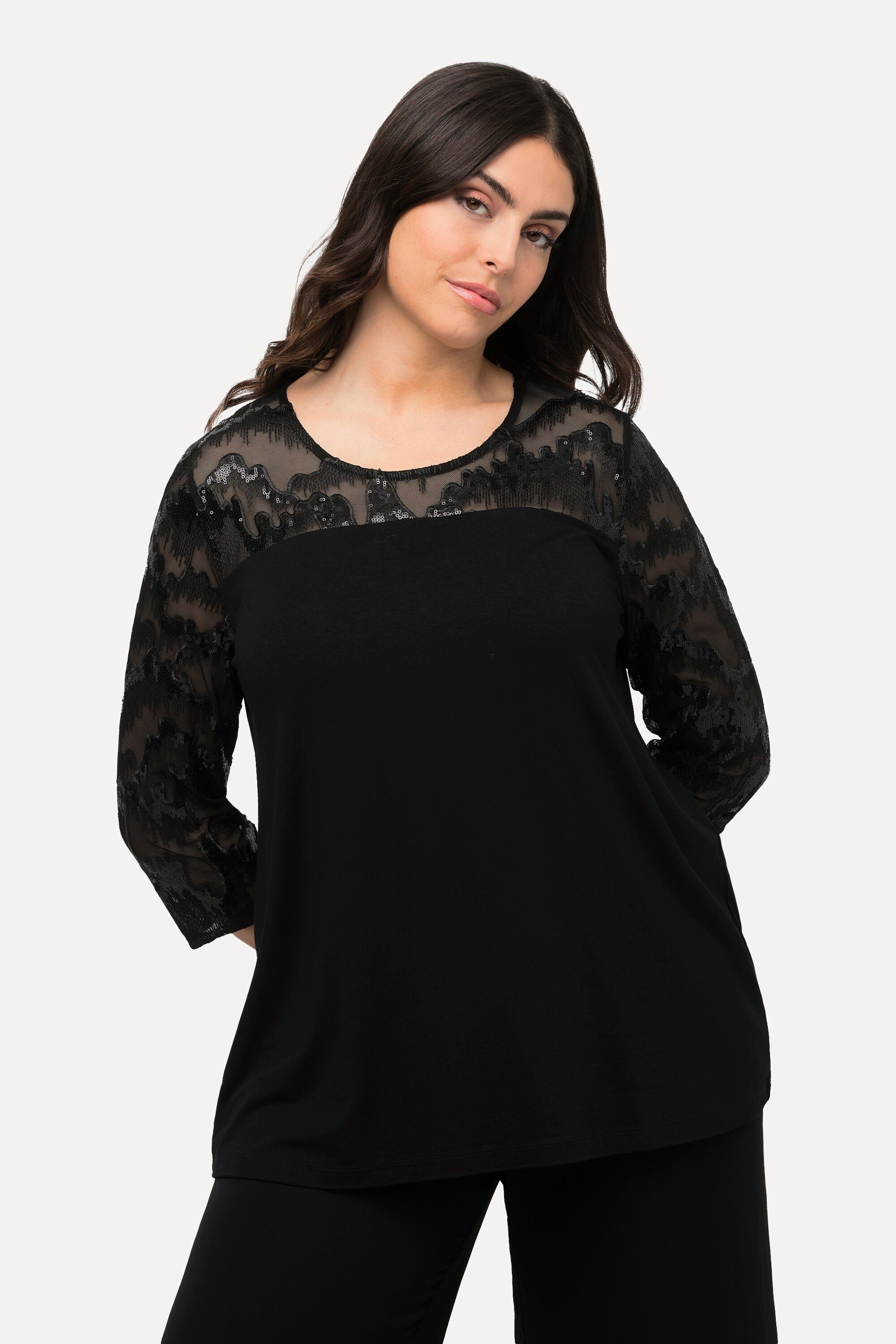 Ulla Popken T-Shirt Shirtbluse Stickerei Pailletten günstig online kaufen