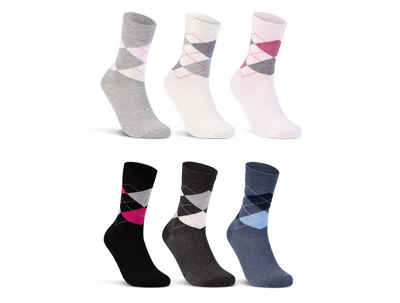 sockenkauf24 Basicsocken 6 oder 12 Paar Damen Шкарпетки Kariert Baumwolle (6-Paar, 35-38) Komfortbund Karomuster (E-800) WP