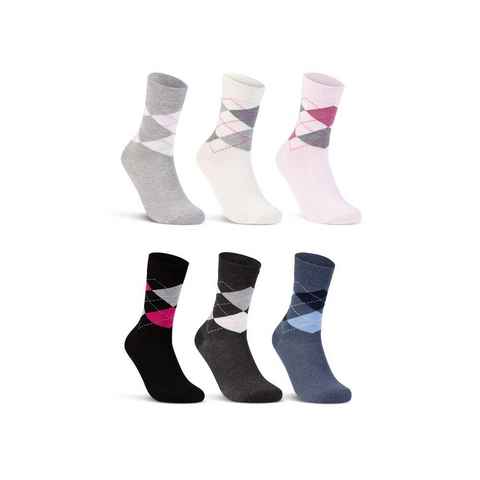 sockenkauf24 Basicsocken 6 oder 12 Paar Damen Socken Kariert Baumwolle (6-Paar, 35-38) Komfortbund Karomuster (E-800) WP