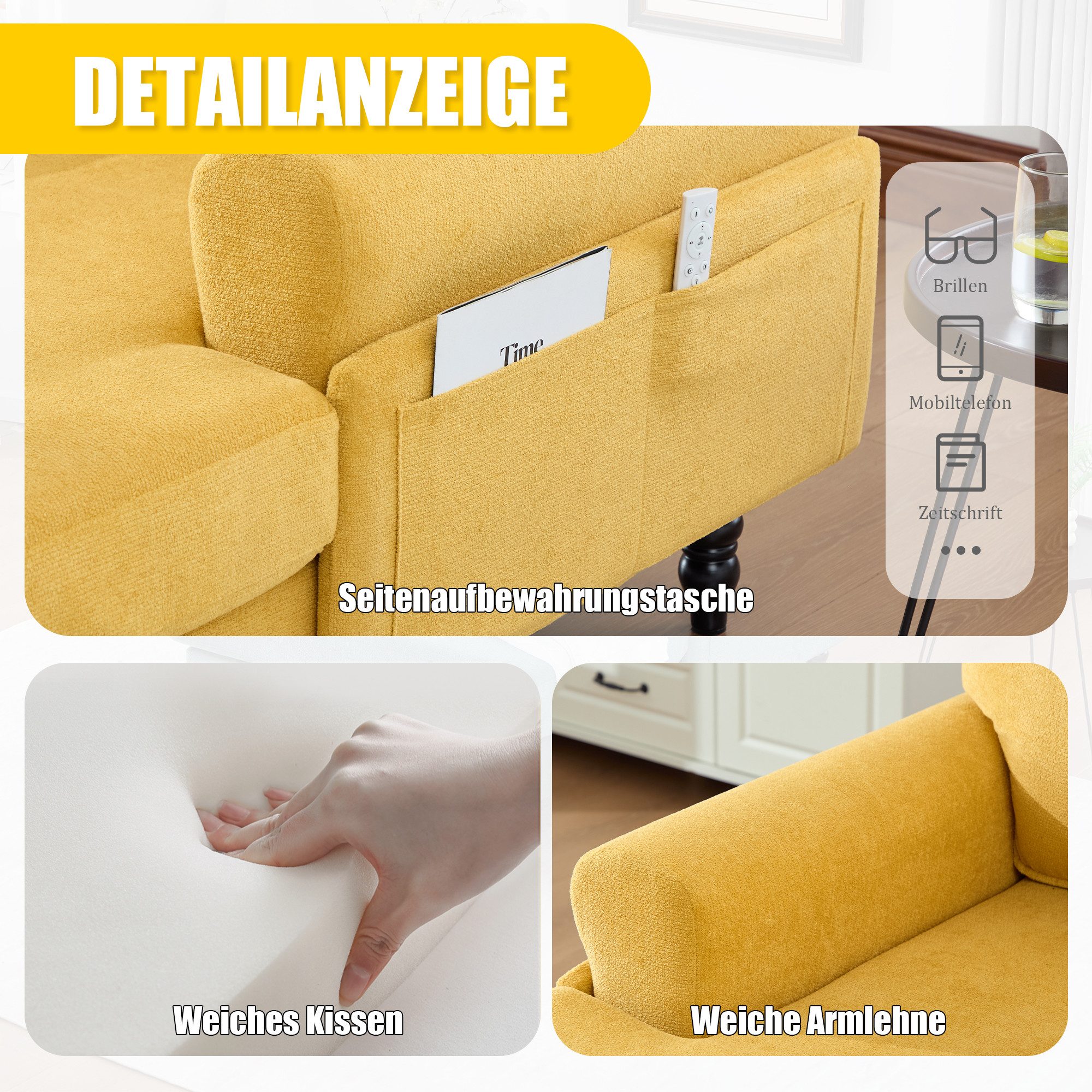 HAUSS SPOLE Relaxsessel Chenille-Liegestuhl Einzelsofa Wohnzimmersofa mit bequemer Rückenlehne