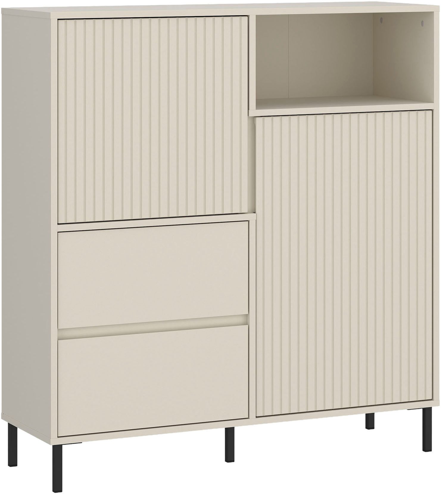 Home affaire Highboard AVENALE, Highboard mit Metallfüßen, Höhe 105 cm, Soft Close, Fronten geriffelt