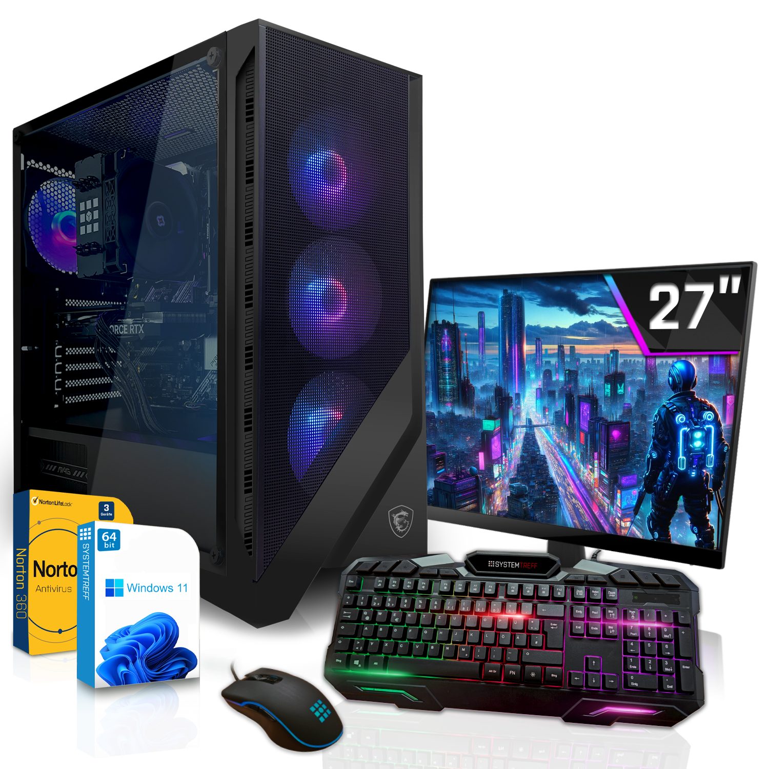 SYSTEMTREFF Gaming-PC-Komplettsystem (27", AMD Ryzen 5 5600X, GeForce RTX 3060Ti, 32 GB RAM, 512 GB SSD, Windows 11, WLAN)