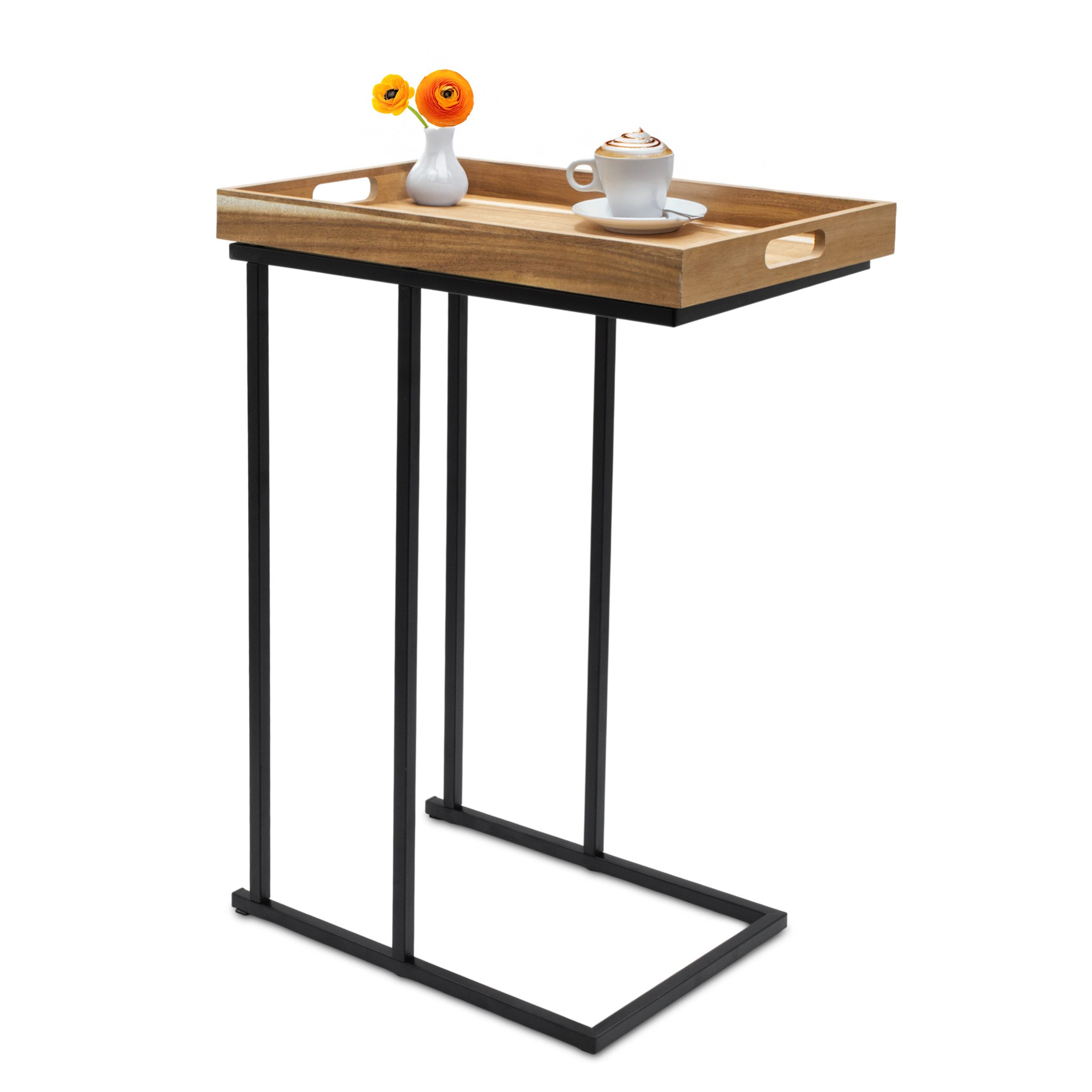 Spetebo Beistelltisch Metall Beistelltisch mit Holz Tablett - 60 x 45 cm (Anzahl, 1-St., Stück), platzsparend