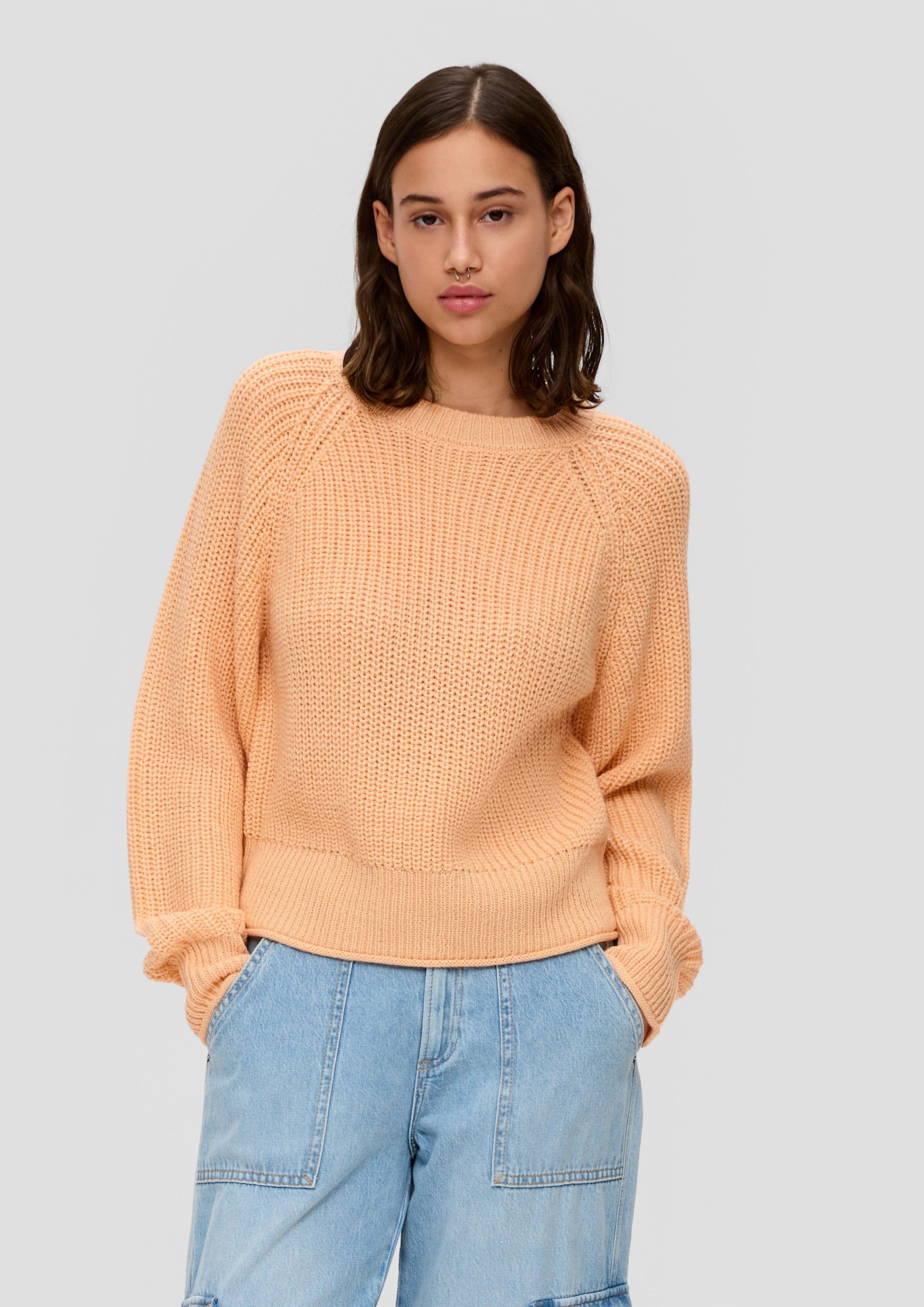 QS Longpullover Strickpullover Strickpullover mit Ripp-Elementen