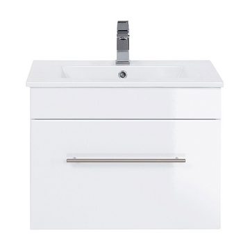 Lomadox Waschtisch LAGOS-02, Badmöbel mit Waschbecken Hochglanz weiß, BxHxT ca. 60,5x50x46,3 cm