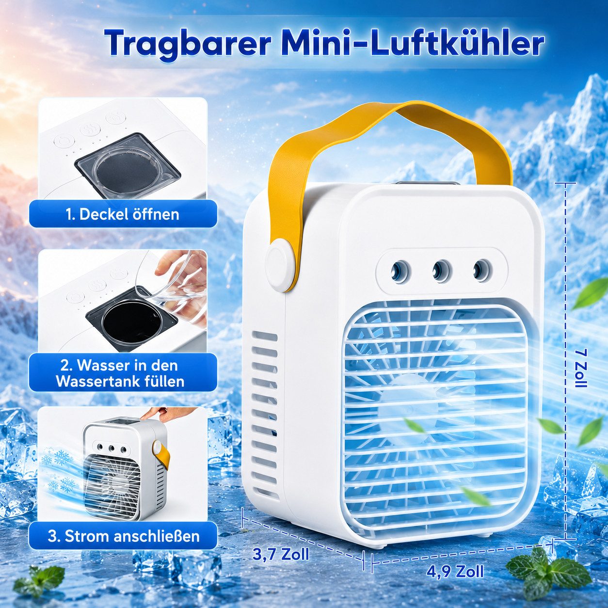 MOPUEA Ventilatorkombigerät Tragbare Klimaanlage mit 3 einstellbaren Windgeschwindigkeiten, 300-ml-Wassertank, Desktop-Luftkühlungsventilator – Bild 5 von 5