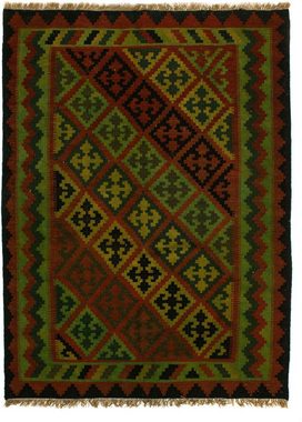 Wollteppich Kelim - Oriental - 197 x 148 cm - dunkelgrün, morgenland, rechteckig, Höhe: 6 mm, Wohnzimmer, Einzelstück