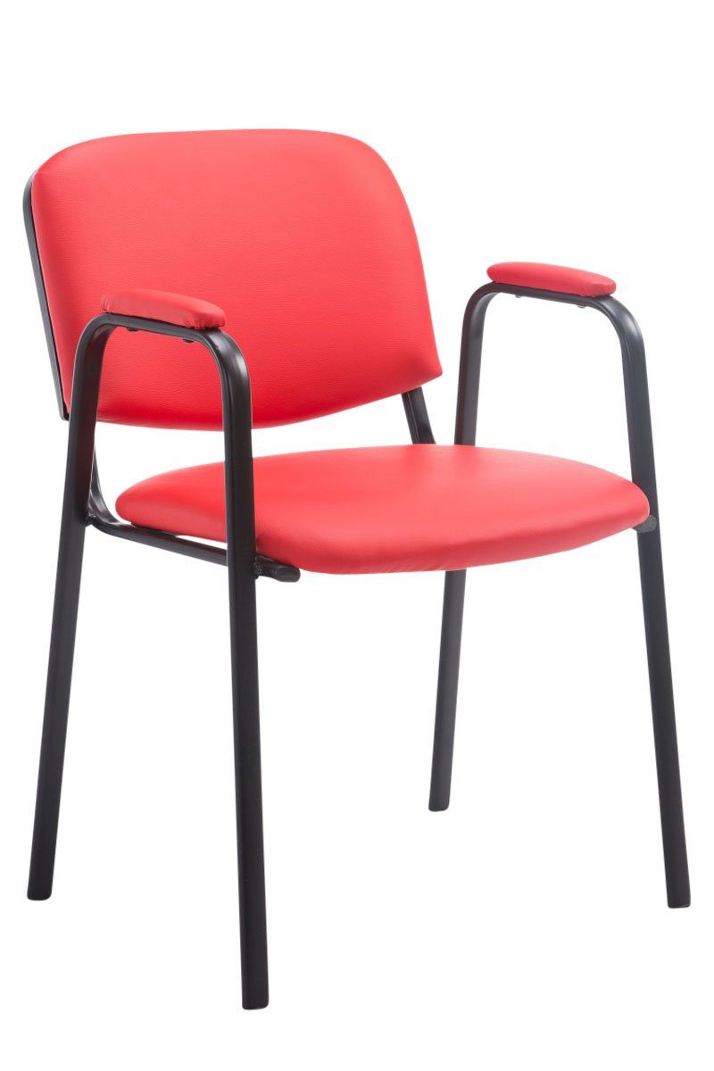 TPFLiving Besucherstuhl Keen mit hochwertiger Polsterung - Konferenzstuhl (Besprechungsstuhl - Warteraumstuhl - Messestuhl), Gestell: Metall schwarz - Sitzfläche: Kunstleder rot | Besucherstühle